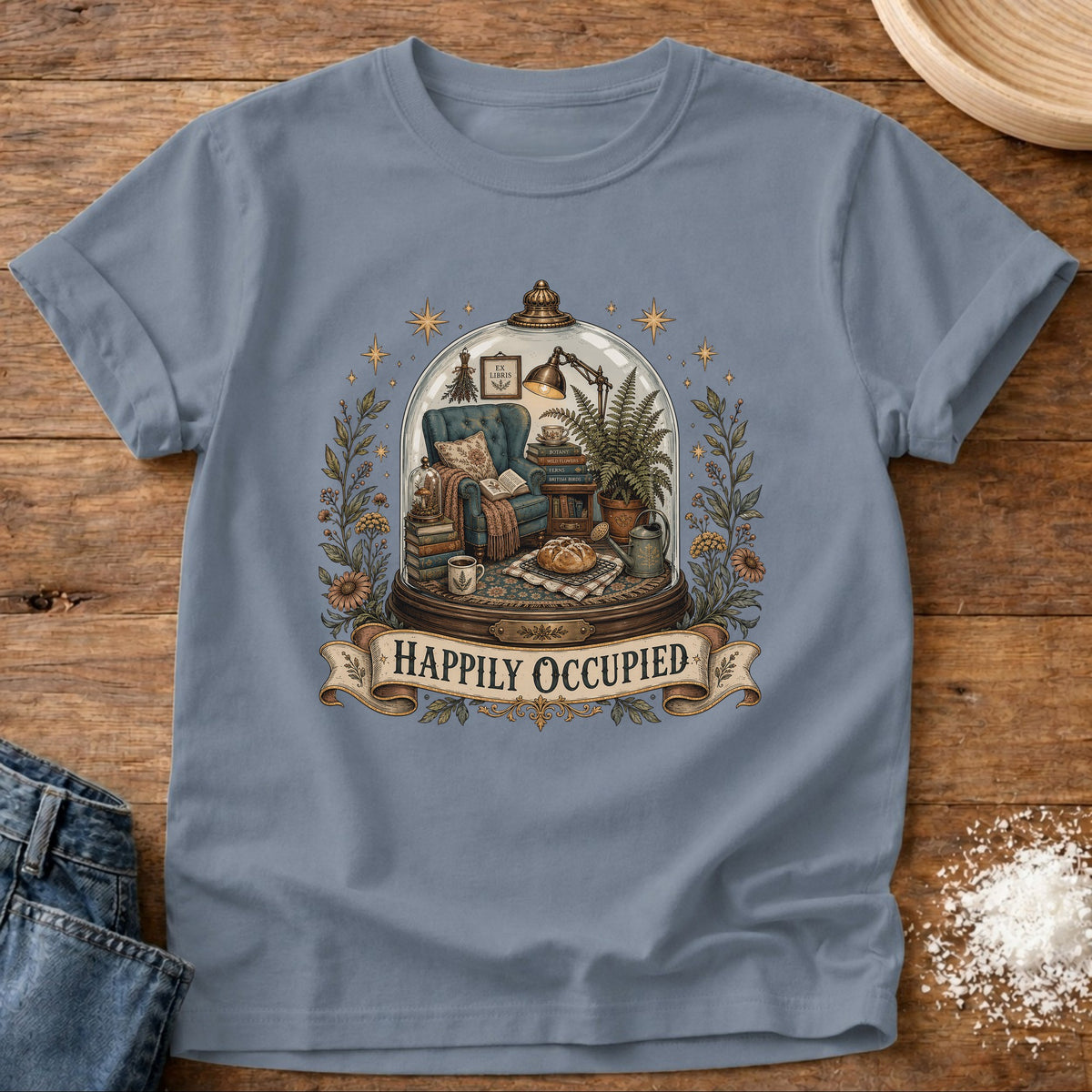 Knead More Fun Happily Occupied graphic t-shirt in Blue Jean