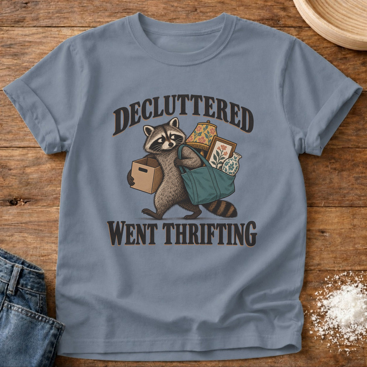 Knead More Fun Decluttered Went Thrifting graphic t-shirt in Blue Jean