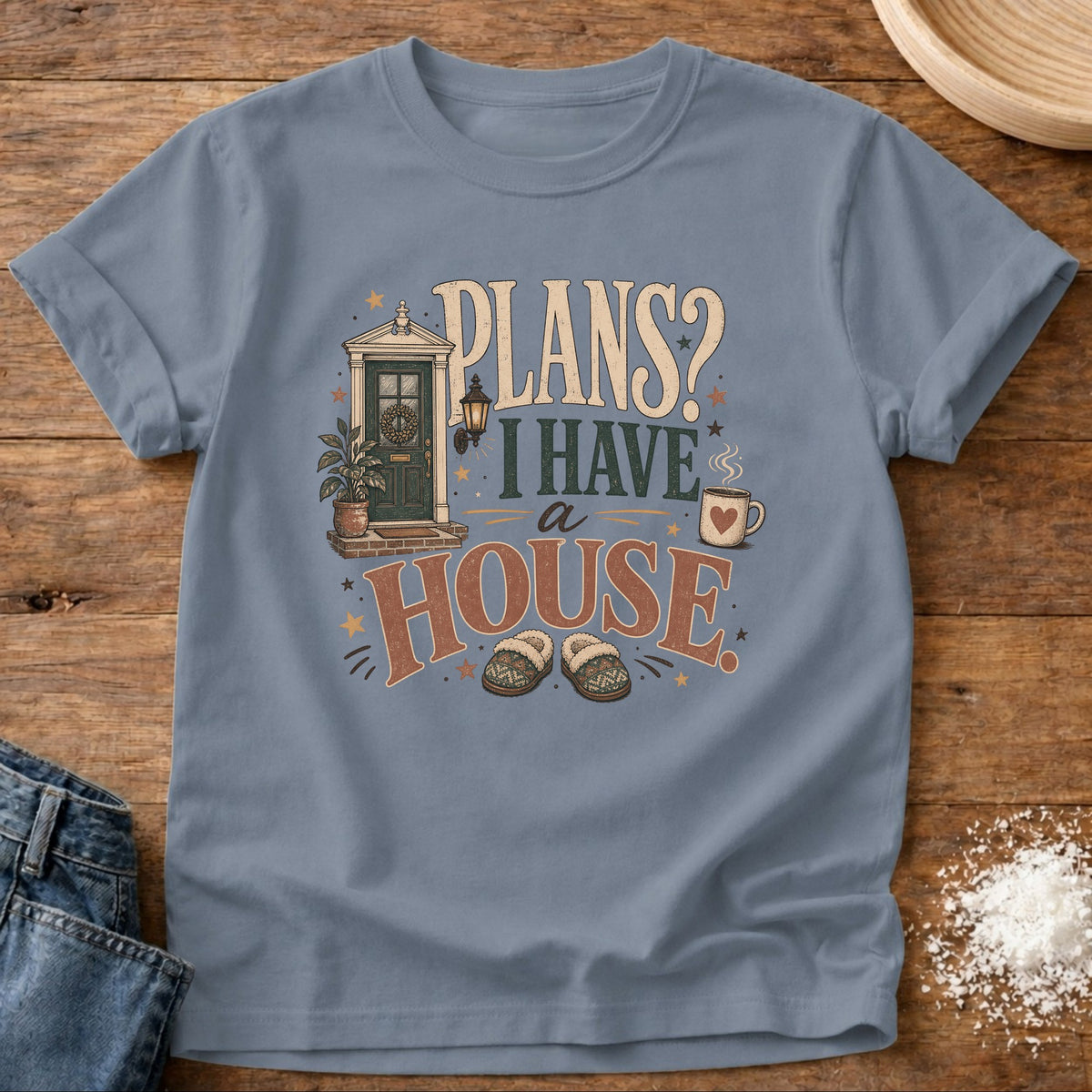 Knead More Fun House Goals graphic t-shirt in Blue Jean