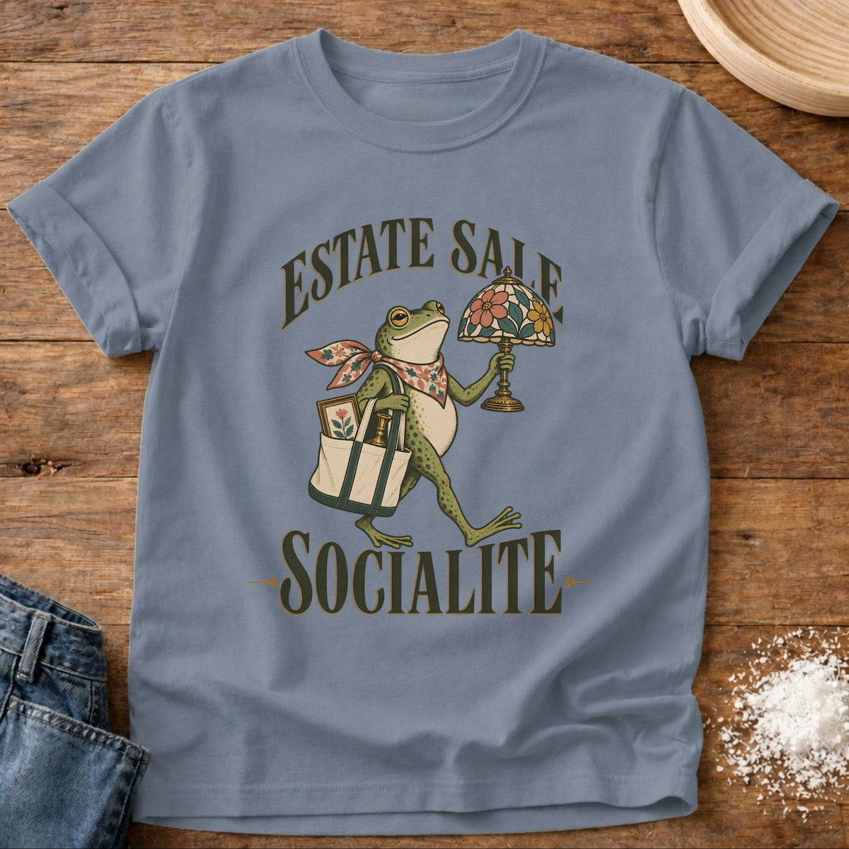 Knead More Fun Estate Sale Socialite graphic t-shirt in Blue Jean