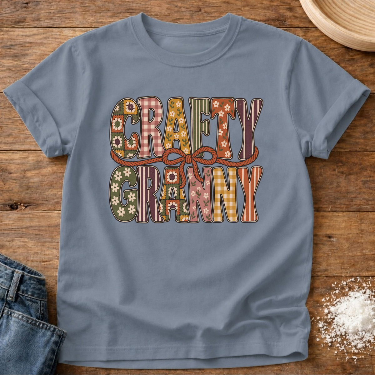 Knead More Fun Craft Granny graphic t-shirt in Blue Jean