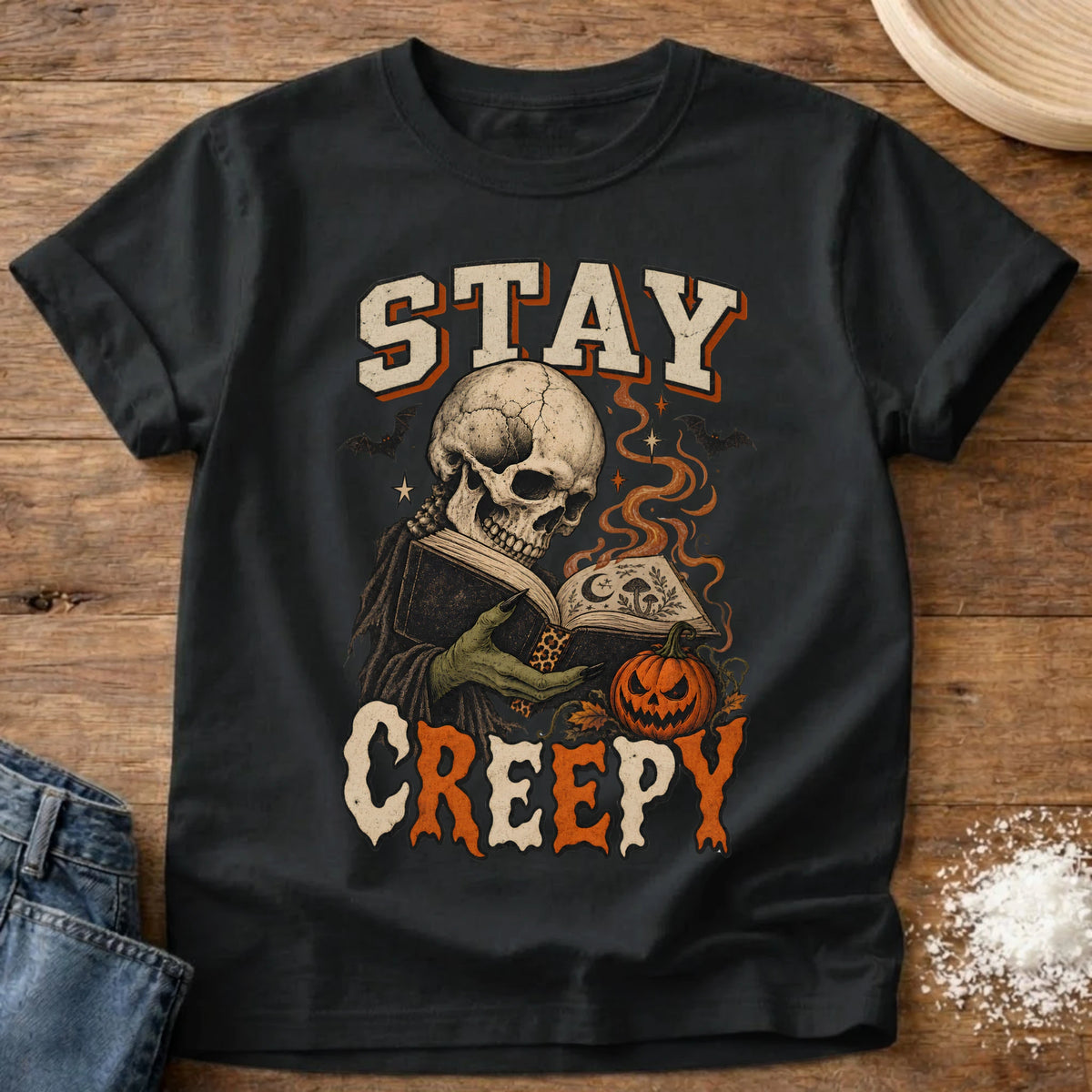 Knead More Fun Bookish Stay Creepy Halloween t-shirt in Black