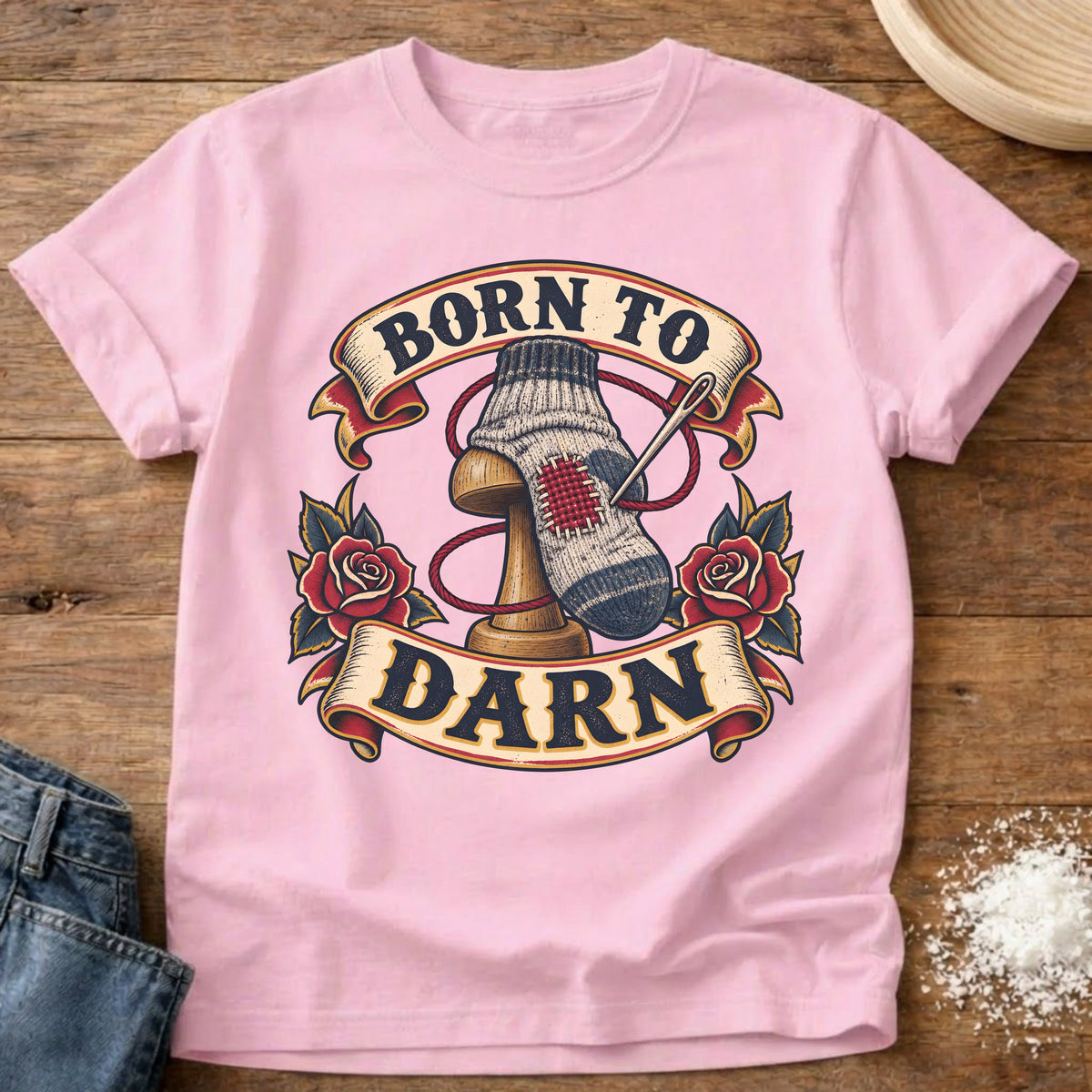 Knead More Fun Born To Darn t-shirt in Blossom