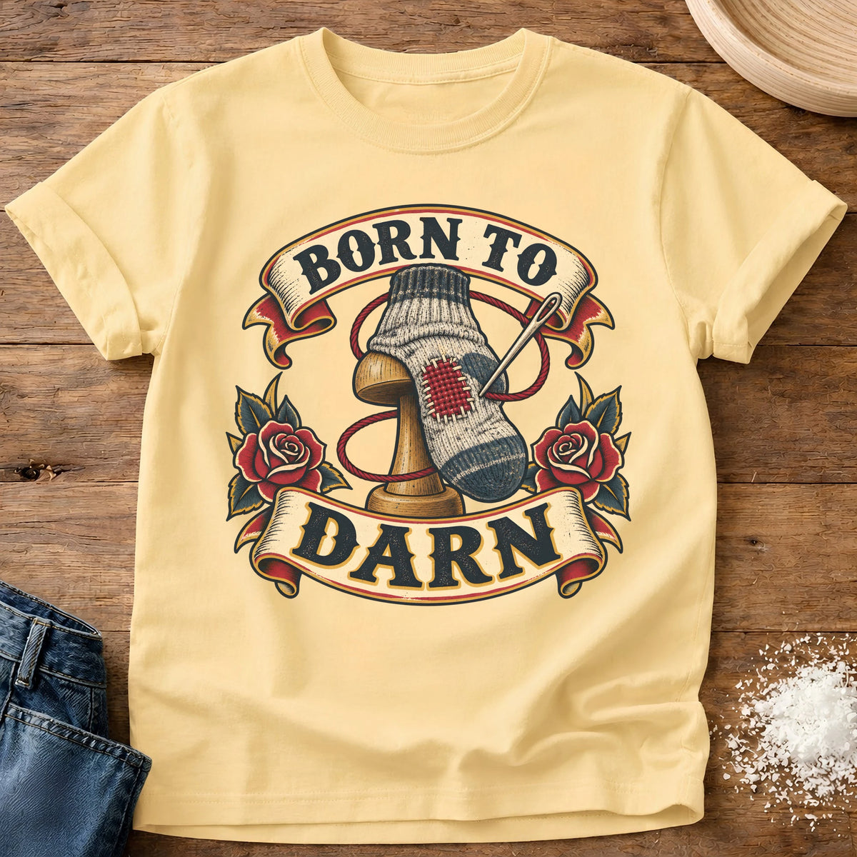 Knead More Fun Born To Darn t-shirt in Butter