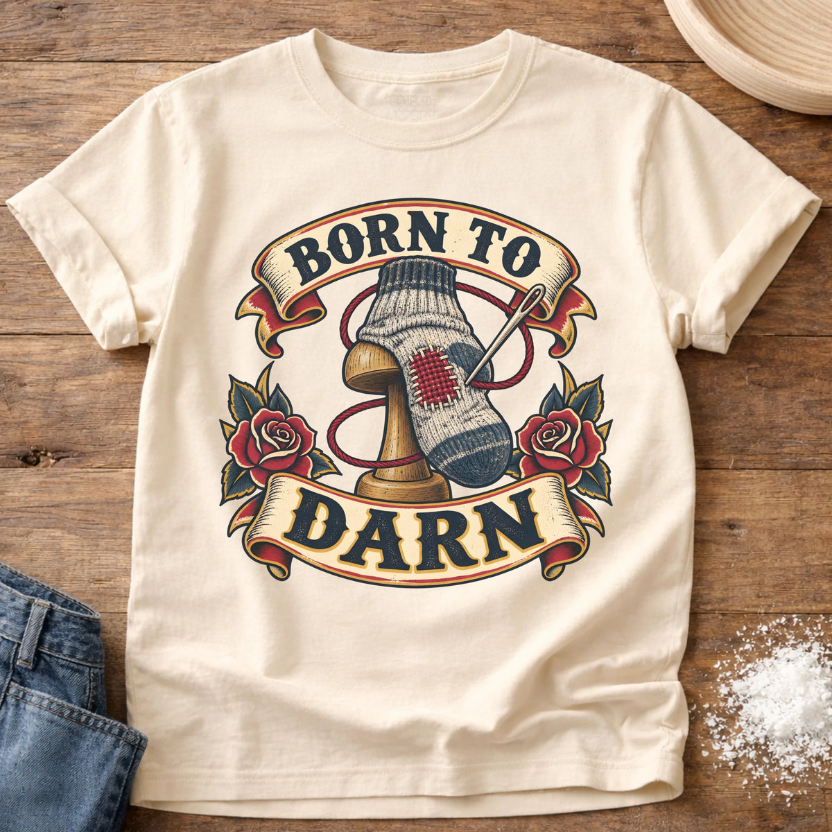 Knead More Fun Born To Darn t-shirt in Ivory