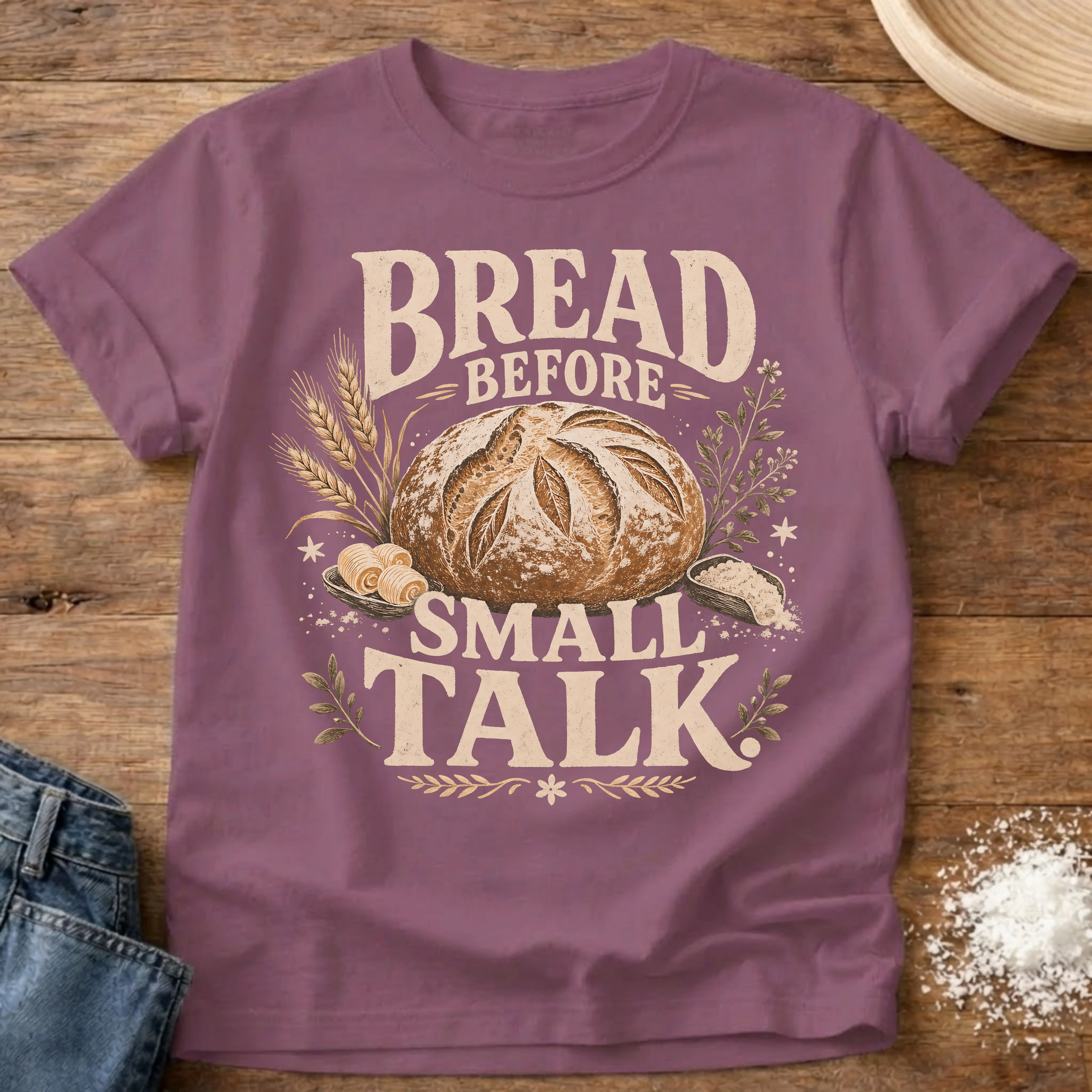 Knead More Fun Bread Before Small Talk sourdough t-shirt in Berry