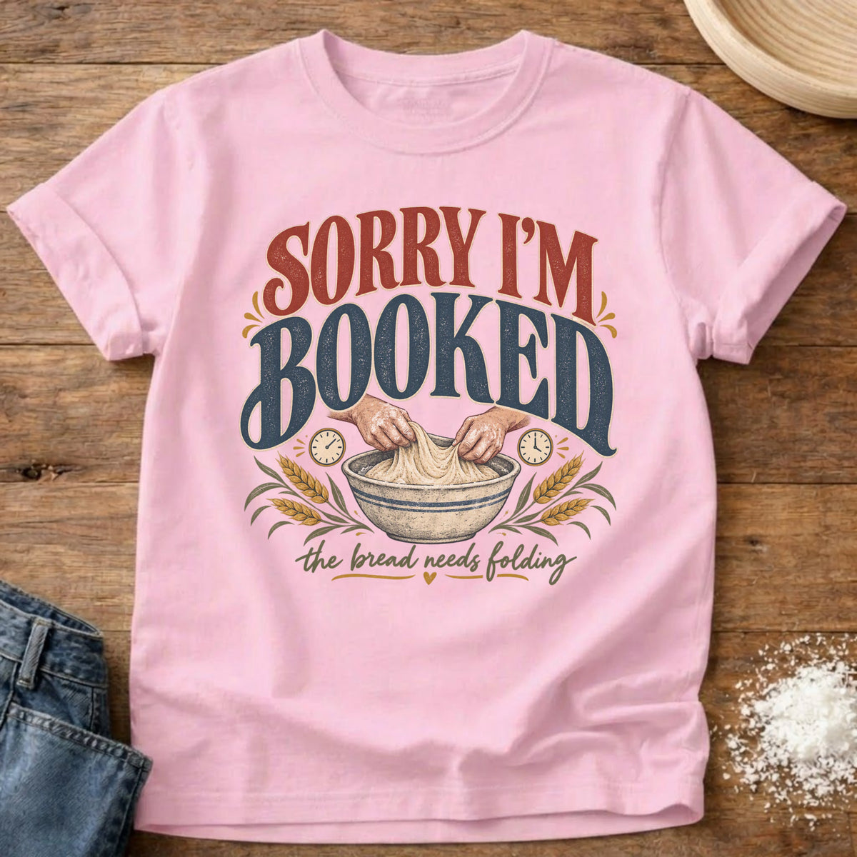 Knead More Fun Bread Needs Folding graphic t-shirt in Blossom