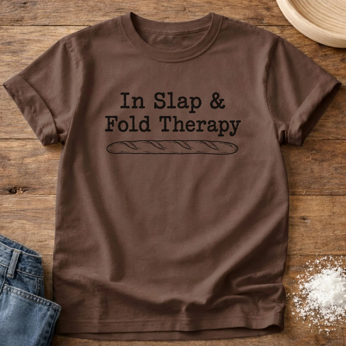 Knead More Fun Bread Therapy graphic t-shirt in Espresso