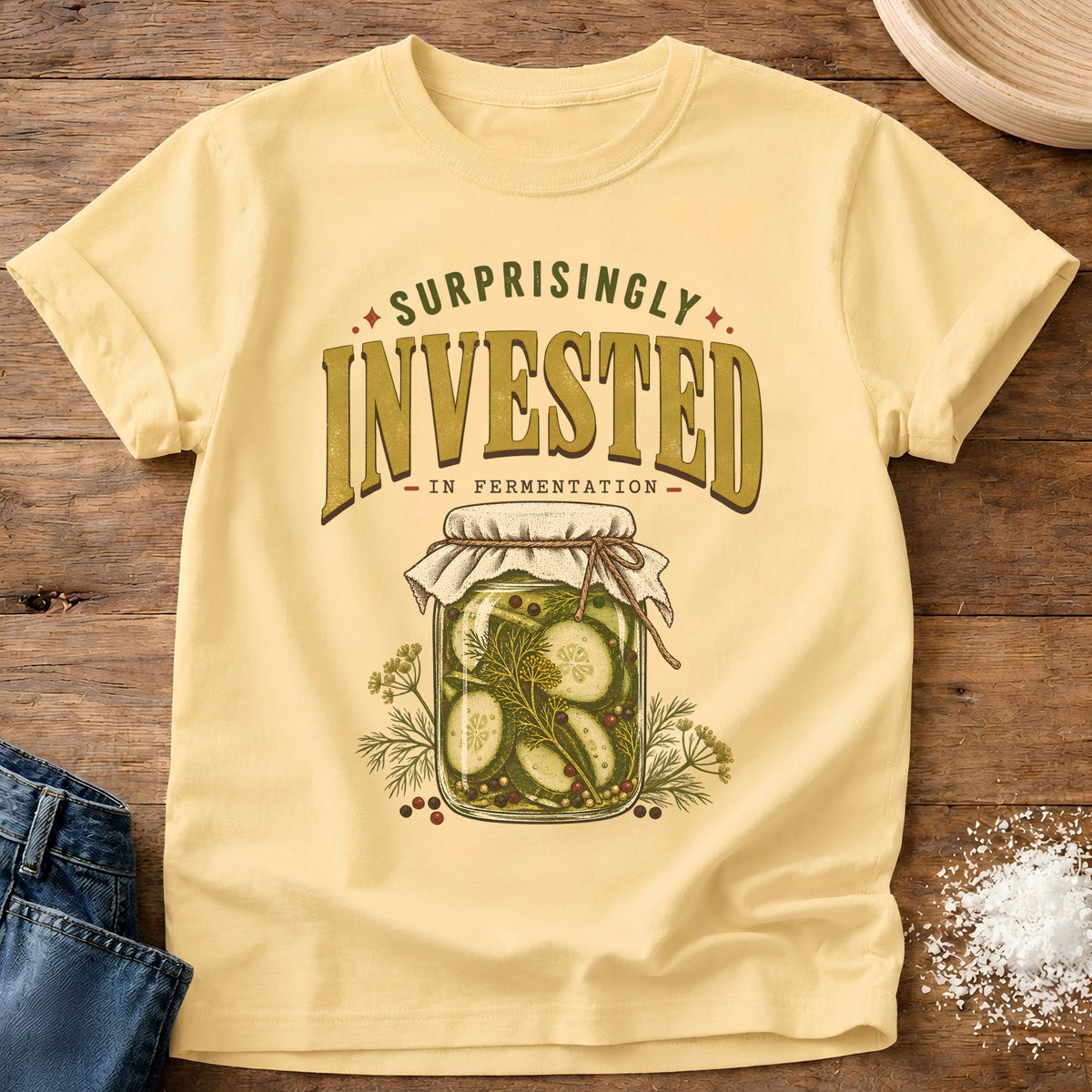 Knead More Fun Invested In Pickles t-shirt in Butter