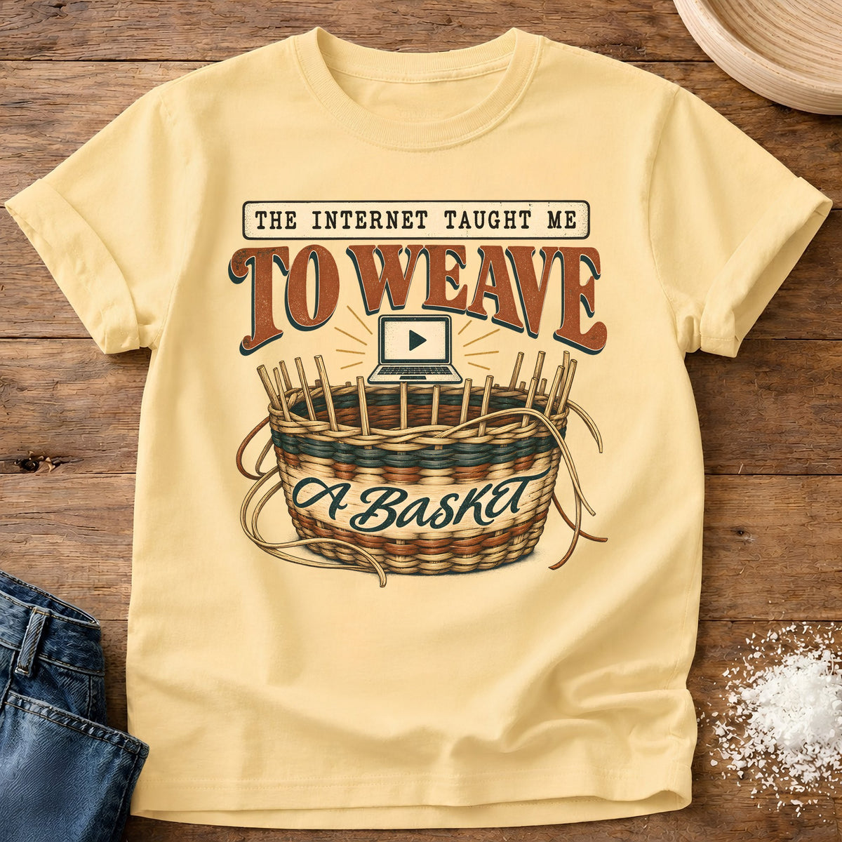 Knead More Fun Basket Weave t-shirt in Butter