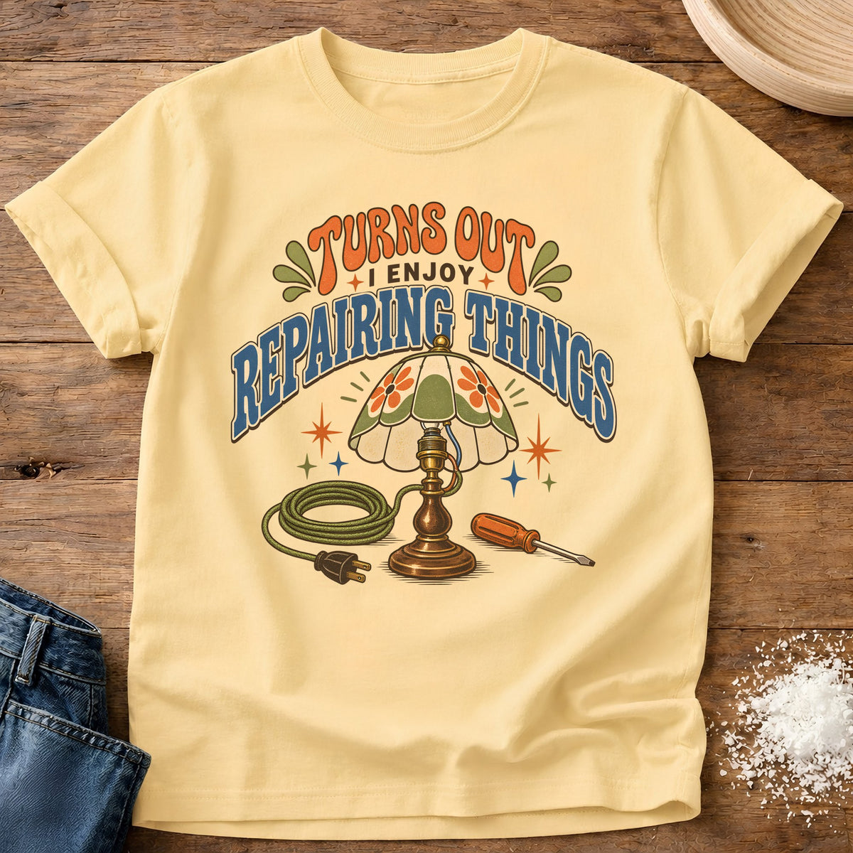 Knead More Fun Enjoy Repairing t-shirt in Butter