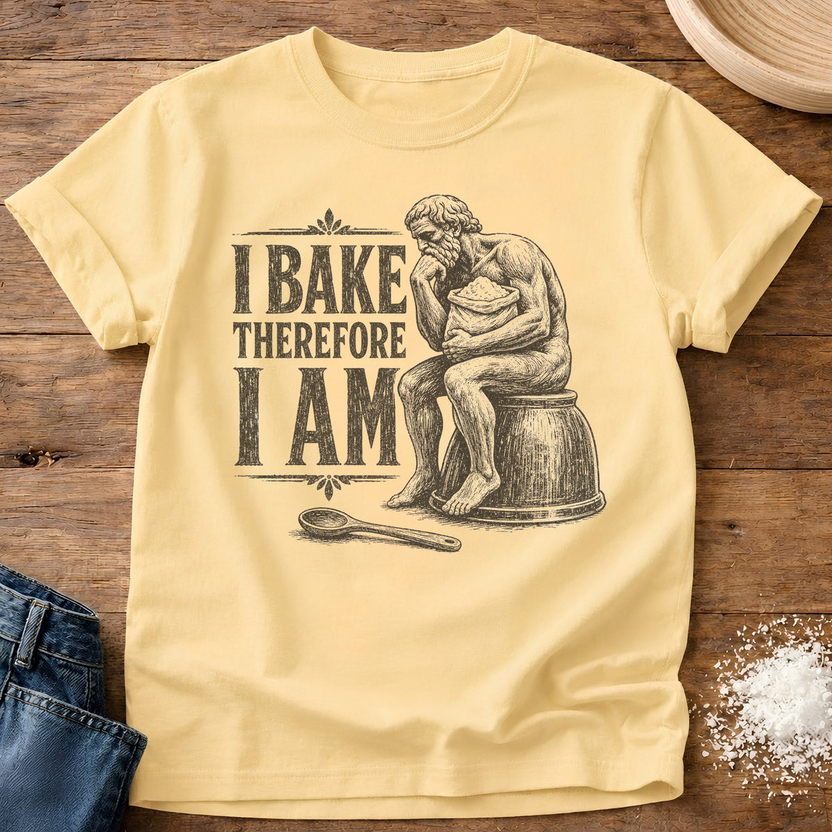 Knead More Fun Bake Philosopher t-shirt in Butter