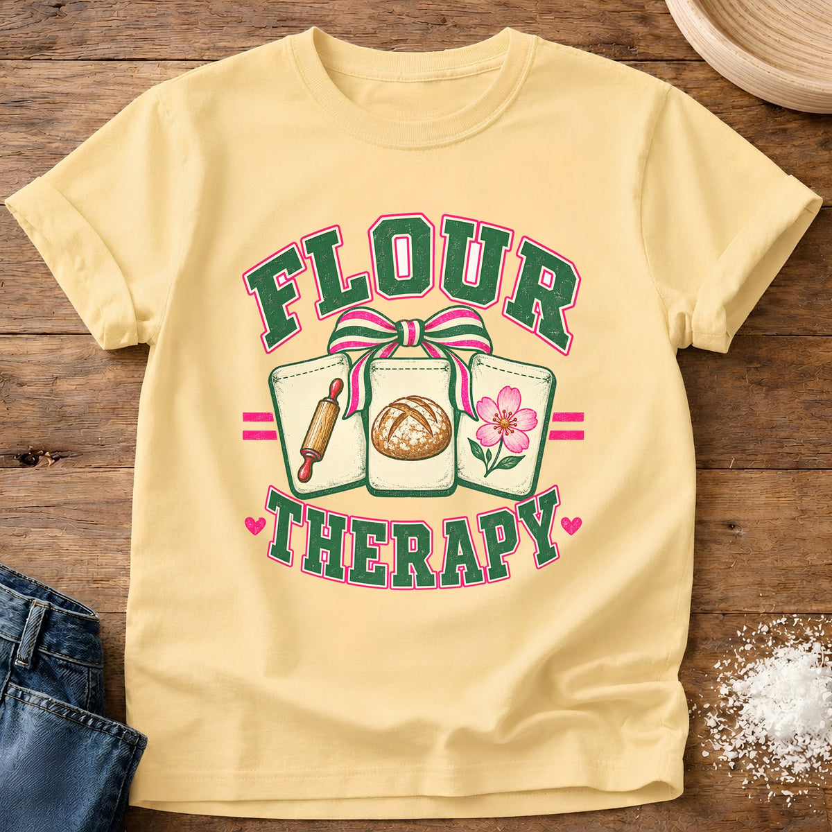 Knead More Fun Flour Therapy t-shirt in Butter