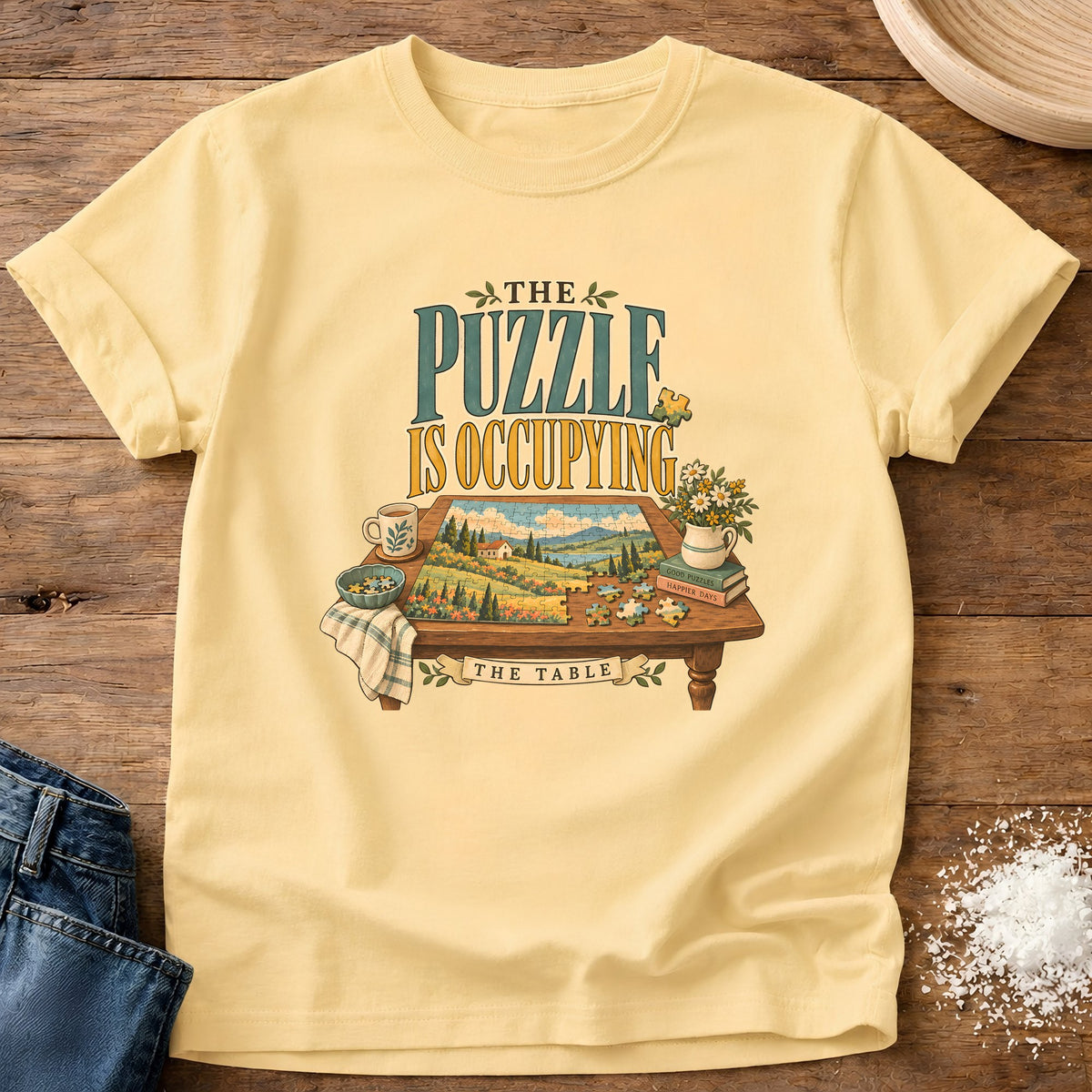 Knead More Fun Puzzle Occupation graphic t-shirt in Butter