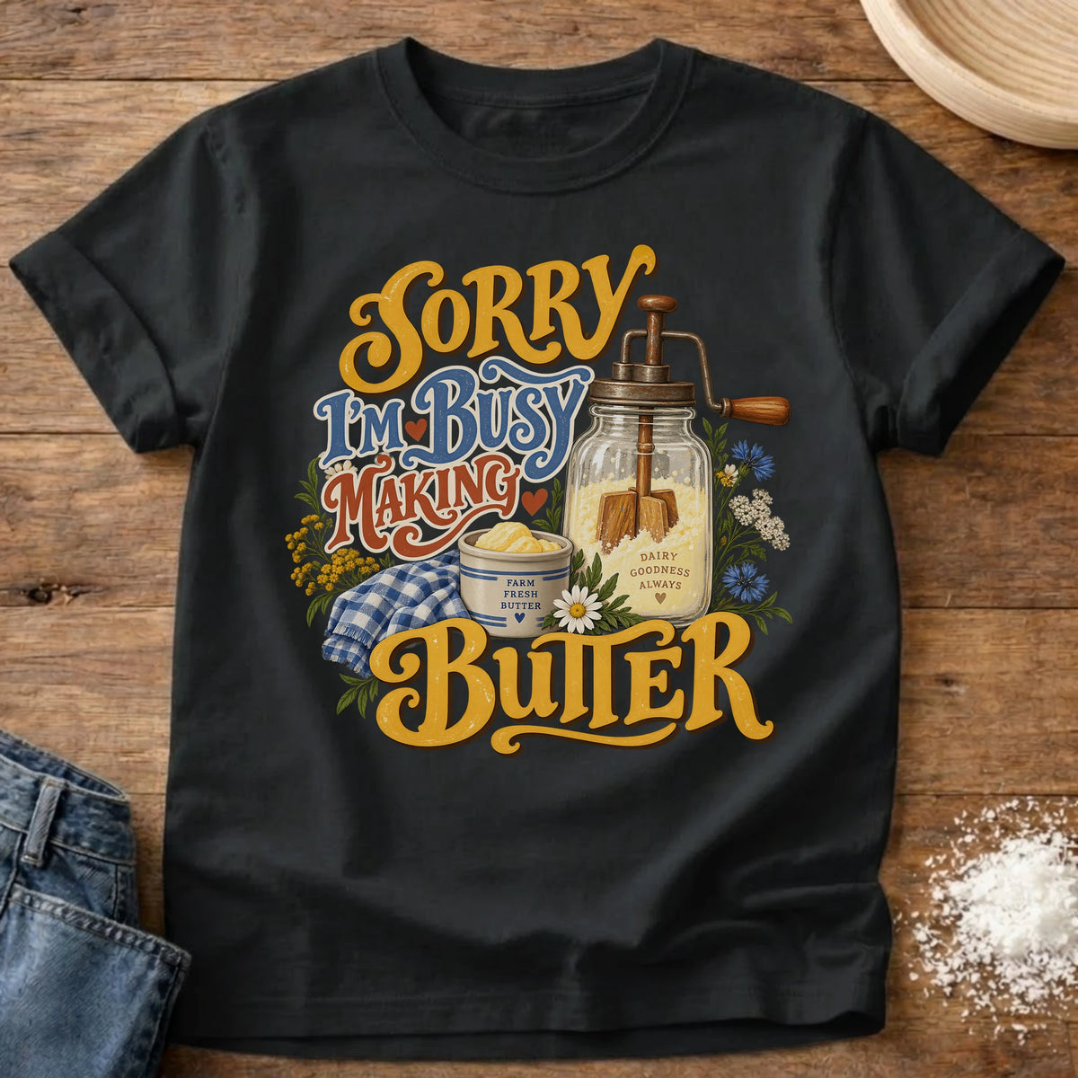 Knead More Fun Butter Maker butter making t-shirt in Black