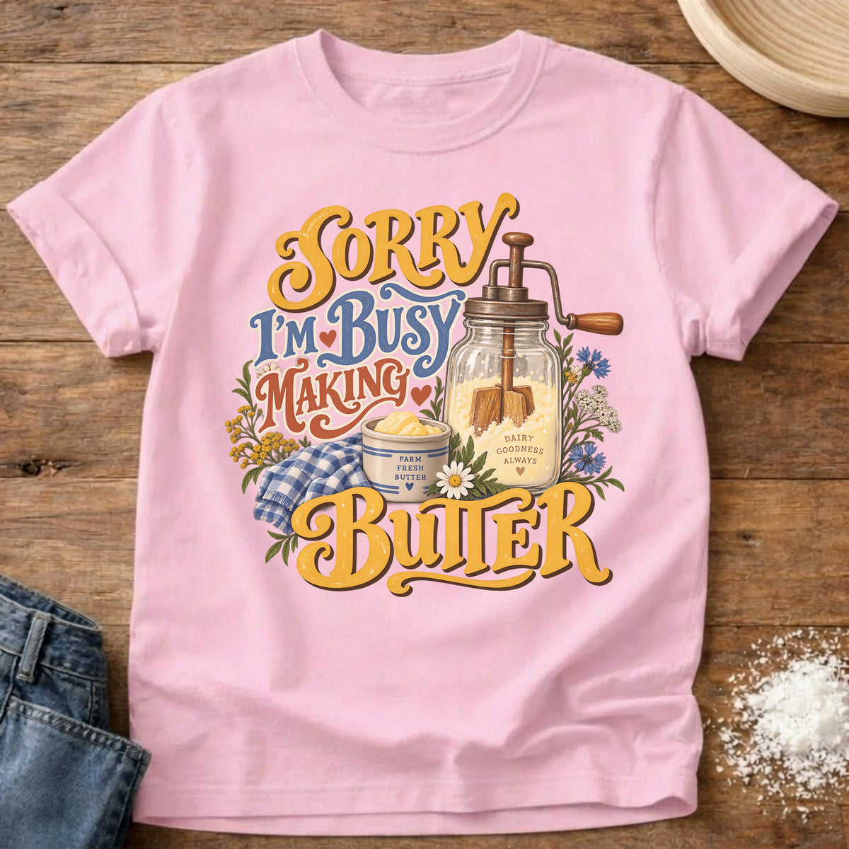Knead More Fun Butter Maker butter making t-shirt in Blossom
