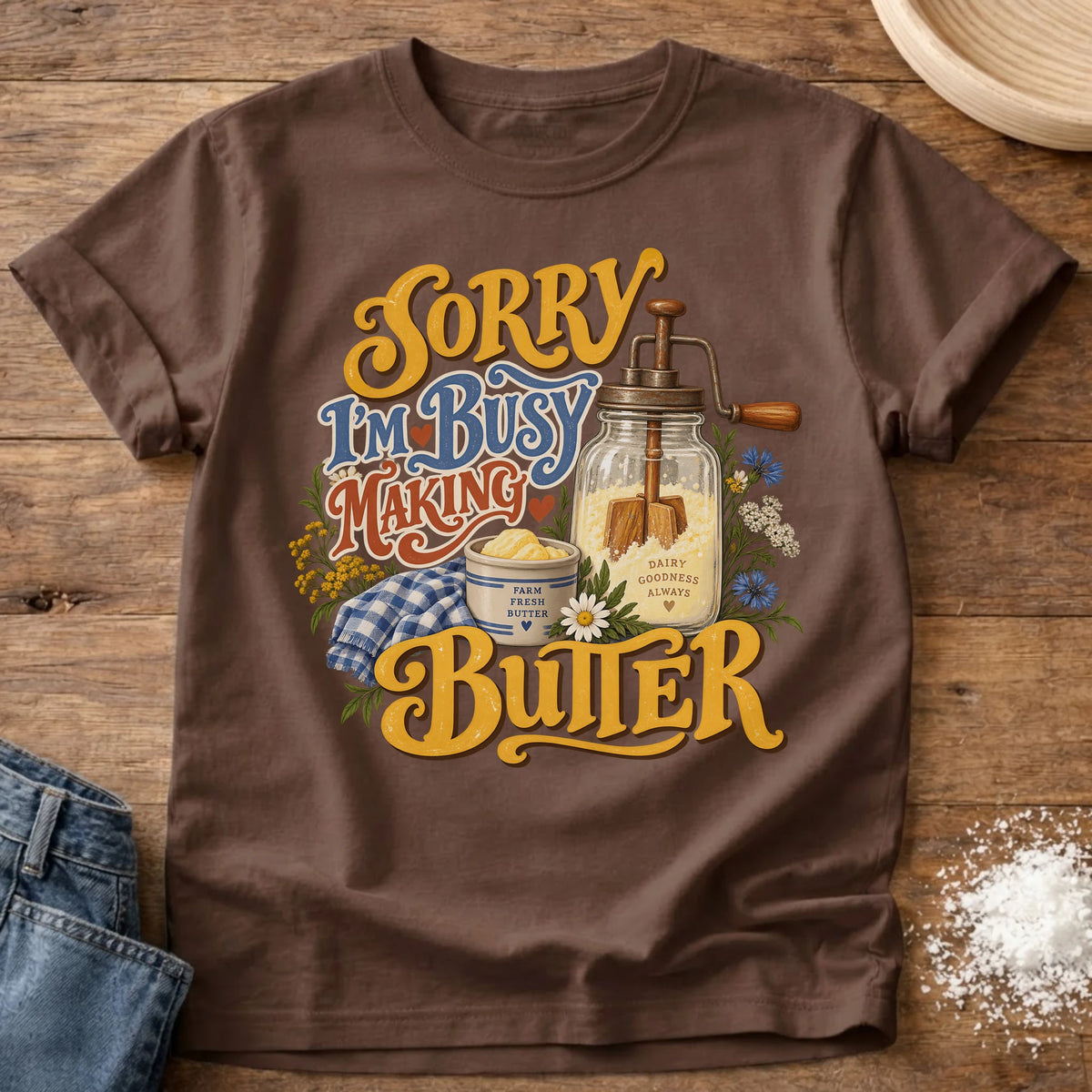 Knead More Fun Butter Maker butter making t-shirt in Espresso