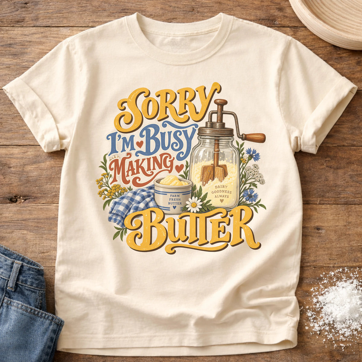 Knead More Fun Butter Maker butter making t-shirt in Ivory