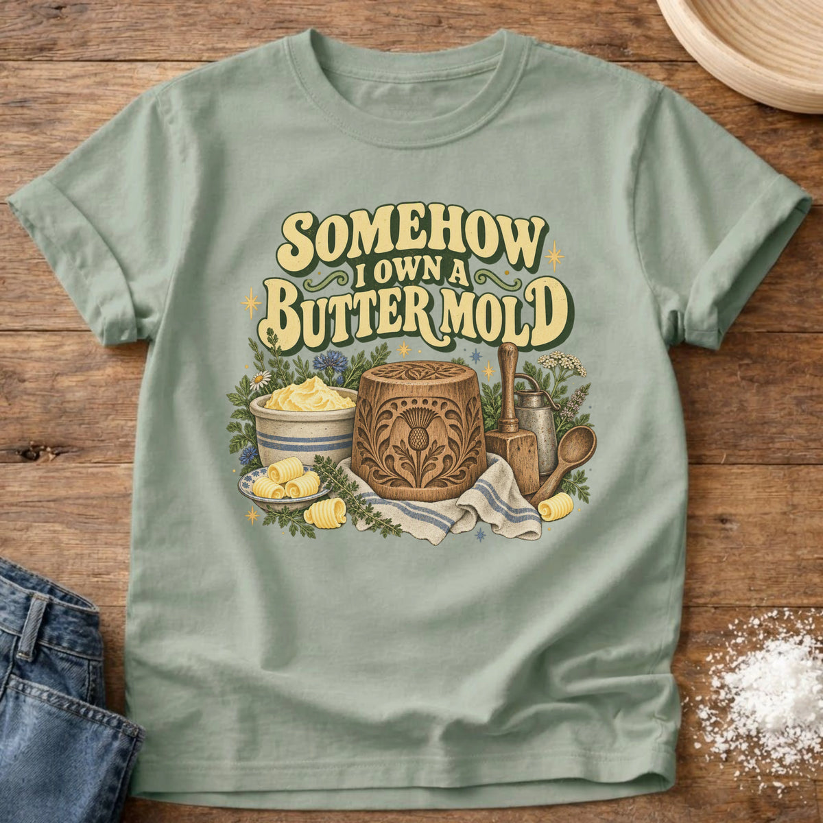 Knead More Fun Butter Mold Owner graphic t-shirt in Bay