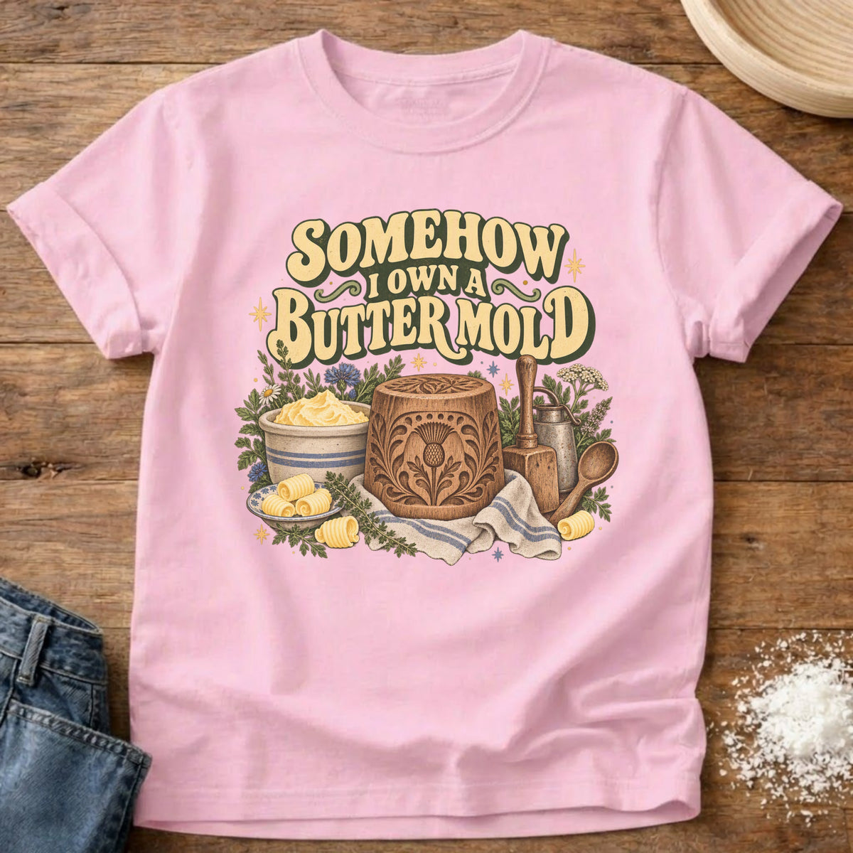 Knead More Fun Butter Mold Owner graphic t-shirt in Blossom
