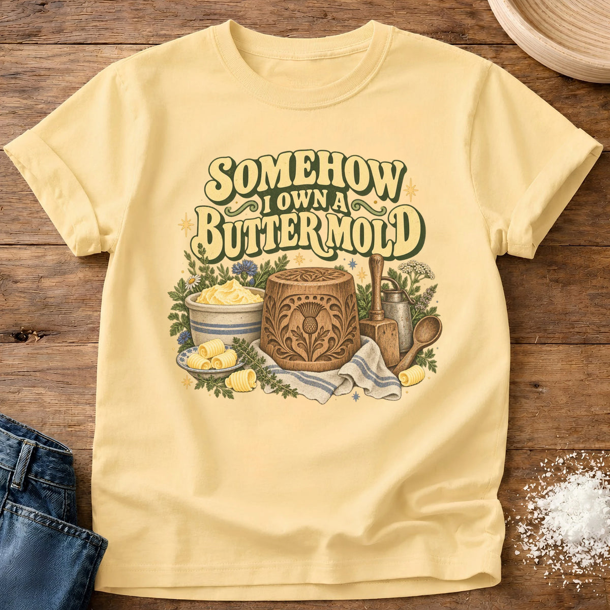 Knead More Fun Butter Mold Owner graphic t-shirt in Butter