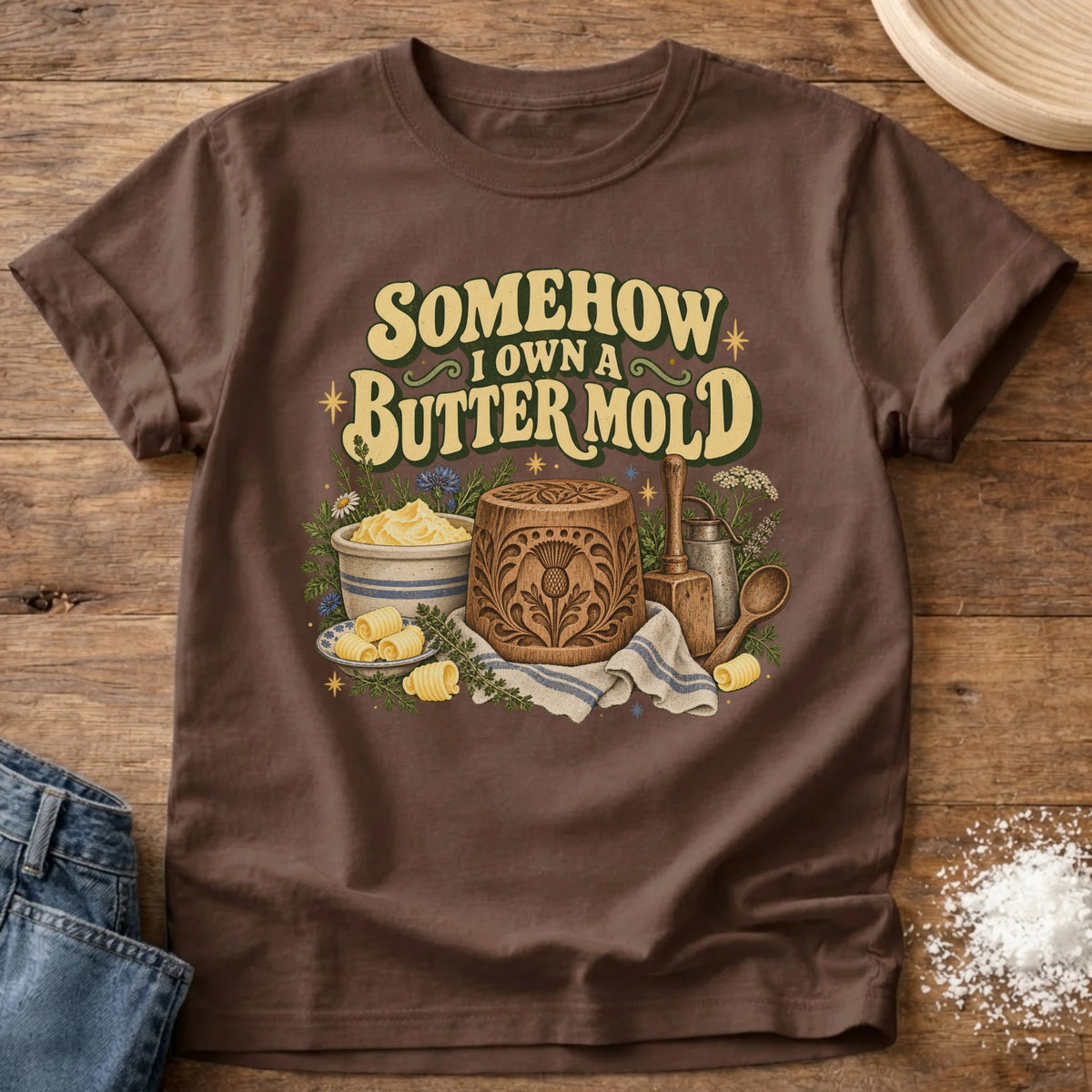 Knead More Fun Butter Mold Owner graphic t-shirt in Espresso