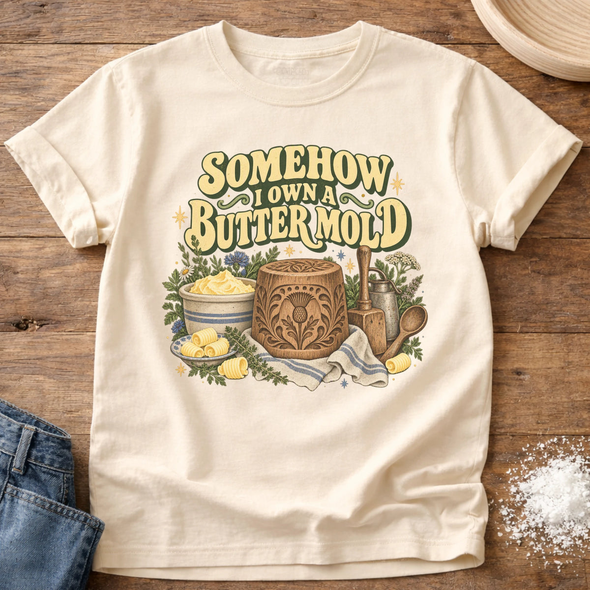 Knead More Fun Butter Mold Owner graphic t-shirt in Ivory