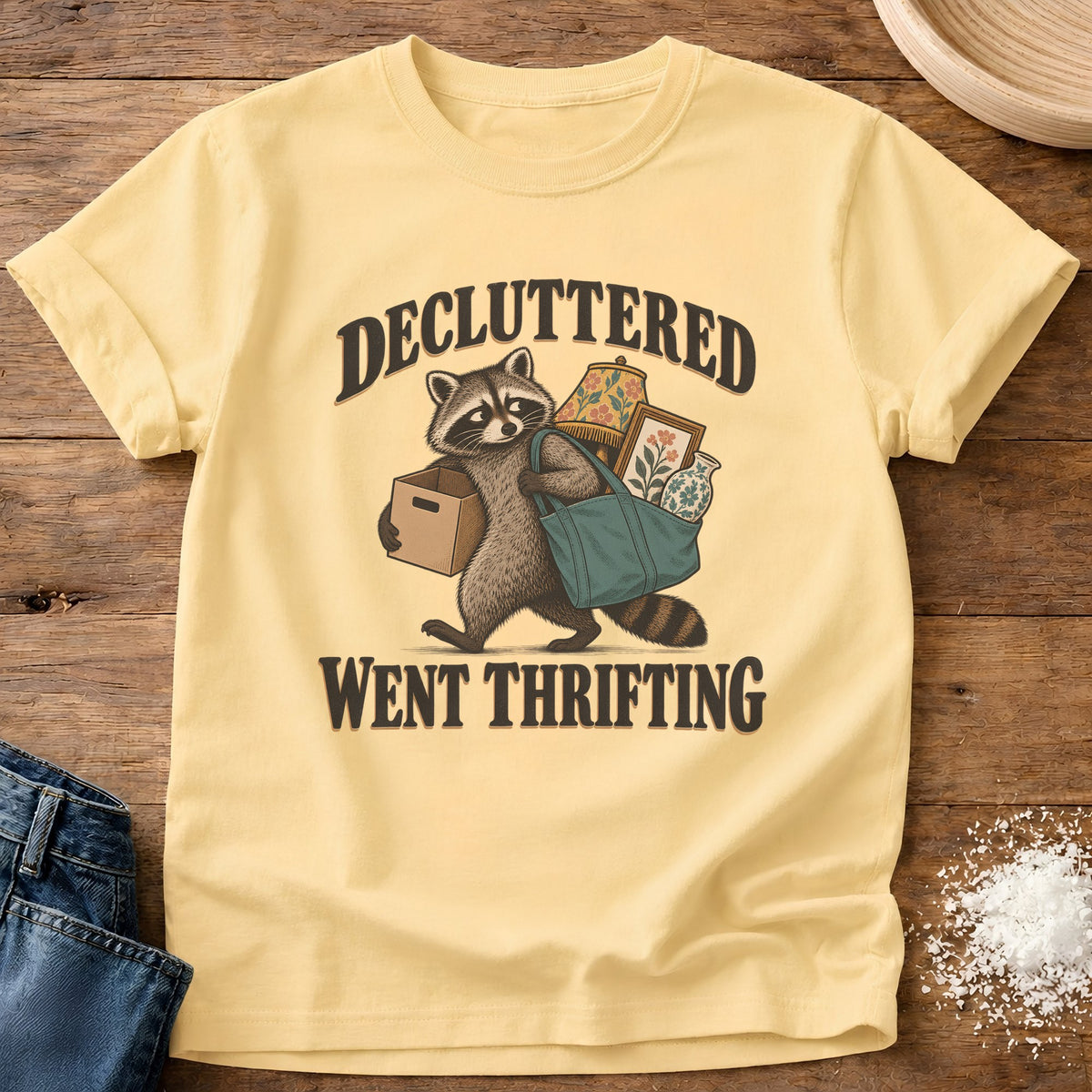 Knead More Fun Decluttered Went Thrifting graphic t-shirt in Butter