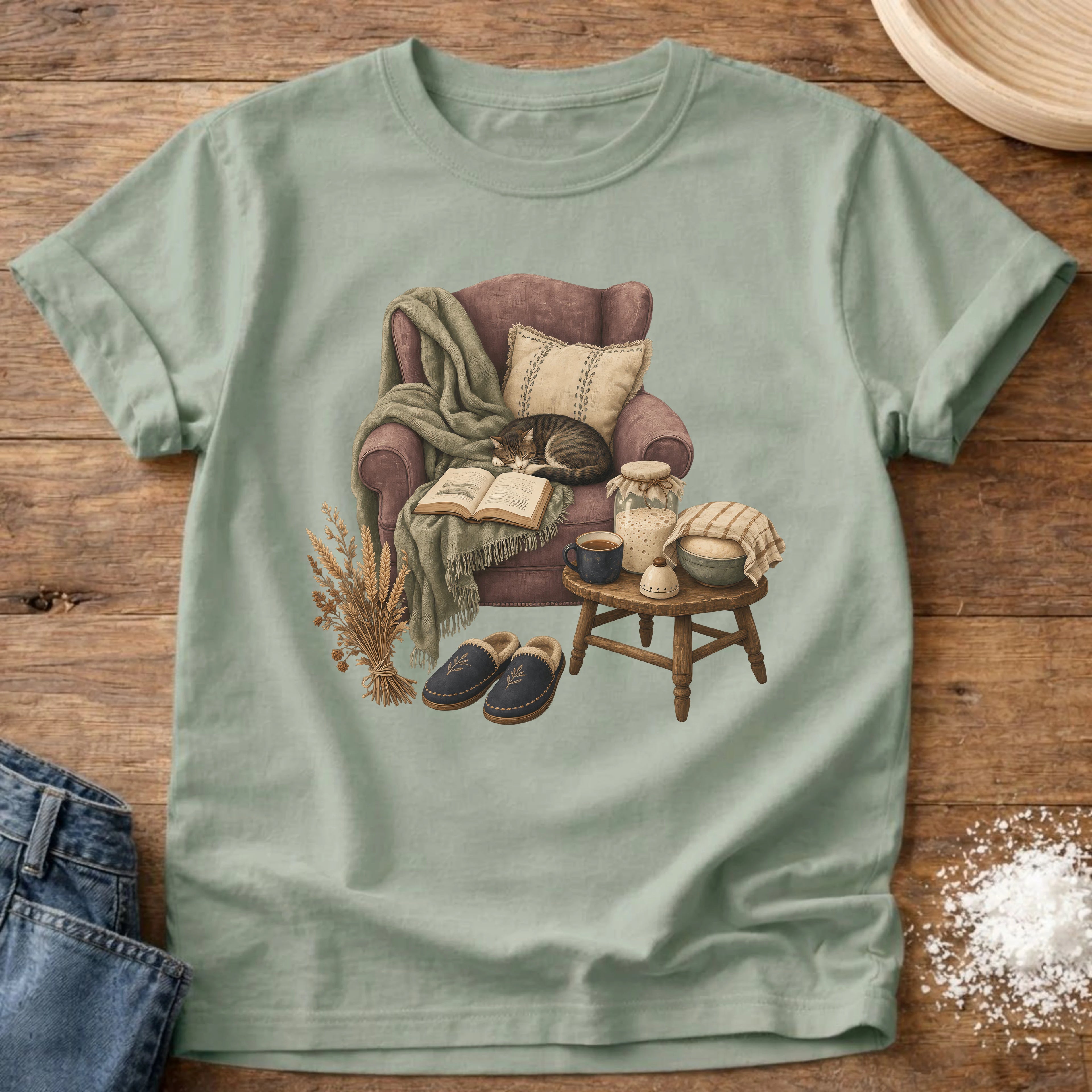 Knead More Fun Cat Nap Sourdough cozy t-shirt in Bay