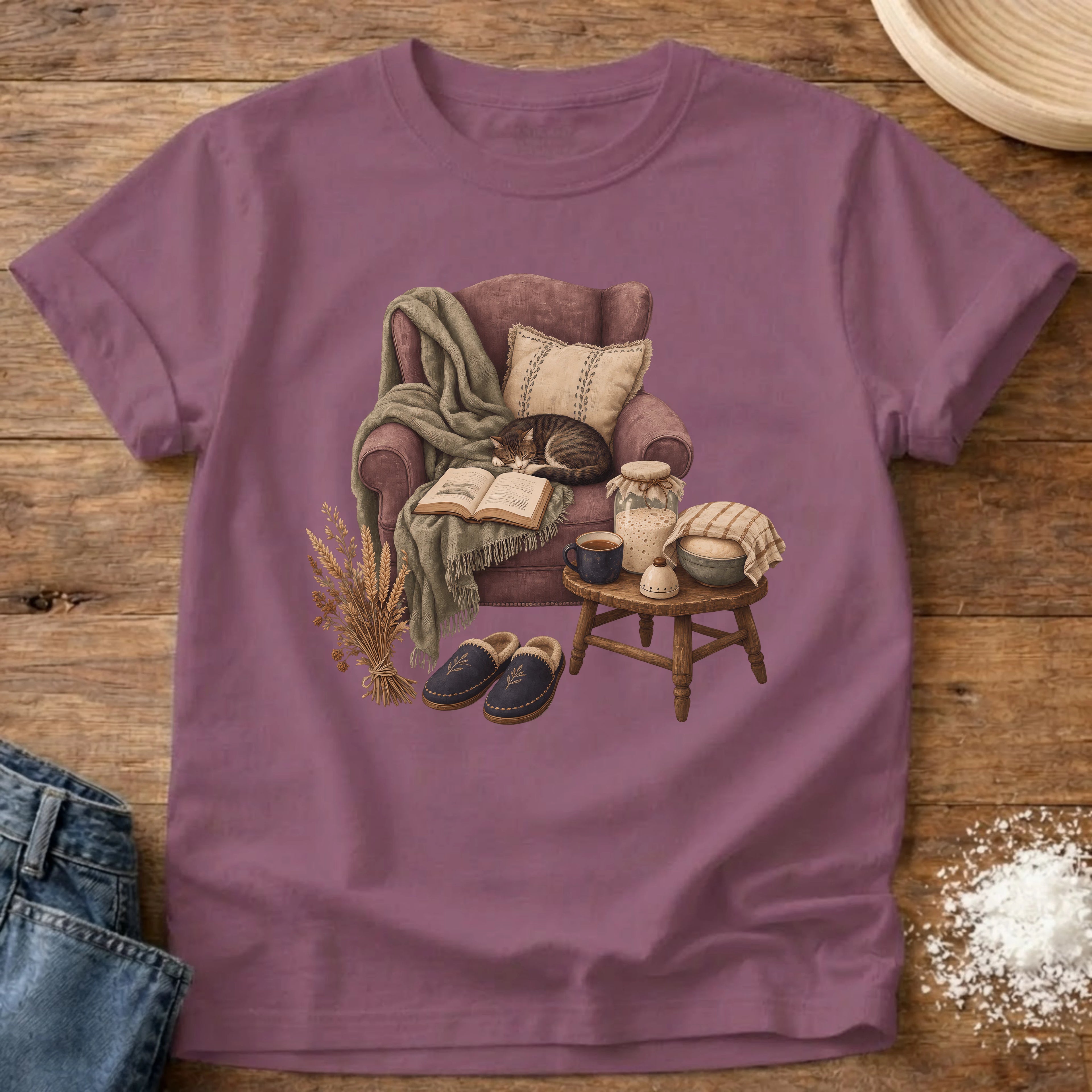 Knead More Fun Cat Nap Sourdough cozy t-shirt in Berry