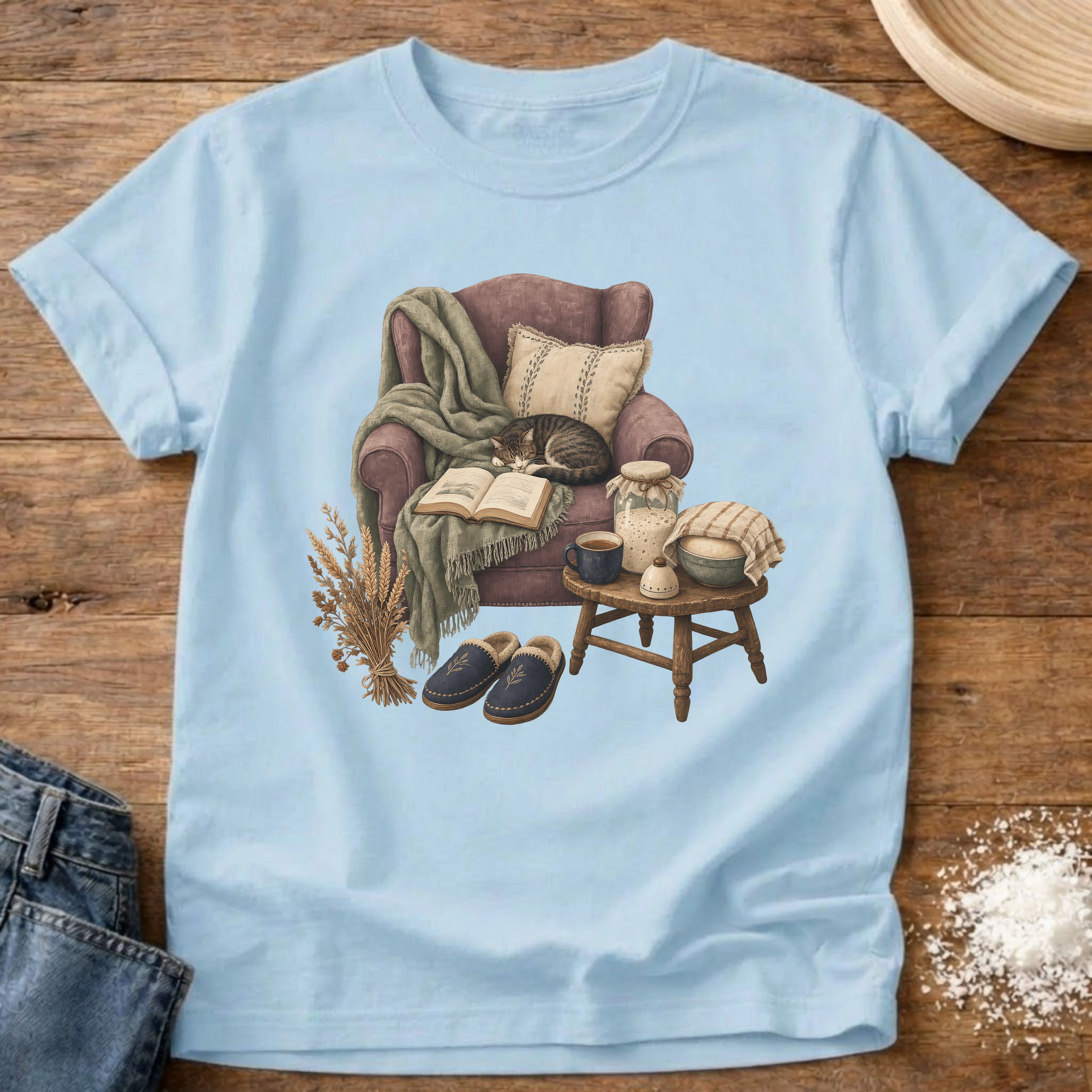 Knead More Fun Cat Nap Sourdough cozy t-shirt in Chambray