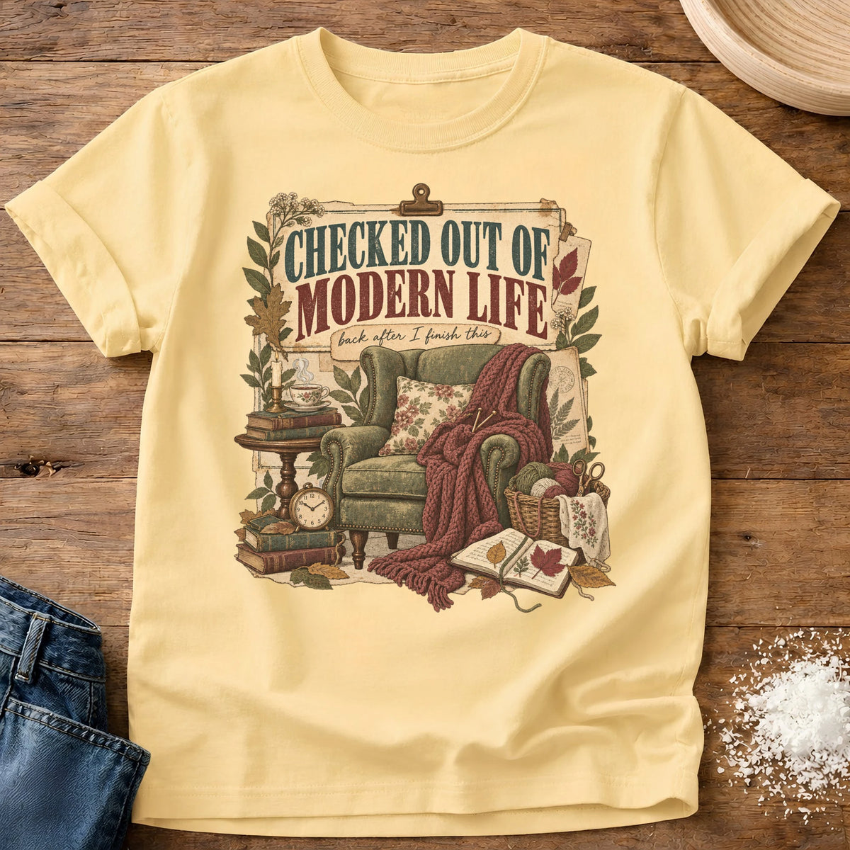 Knead More Fun Checked Out graphic t-shirt in Butter