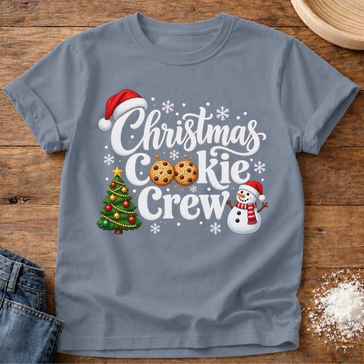 Knead More Fun Christmas Cookie Crew Christmas cookie t-shirt in Blue Jean
