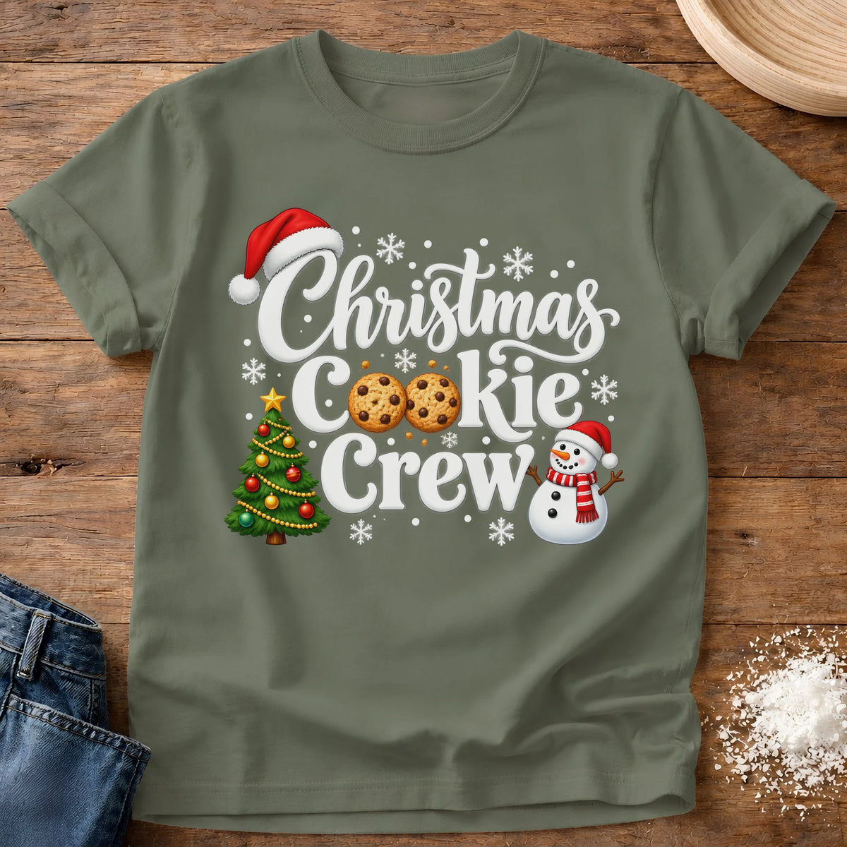 Knead More Fun Christmas Cookie Crew Christmas cookie t-shirt in Moss