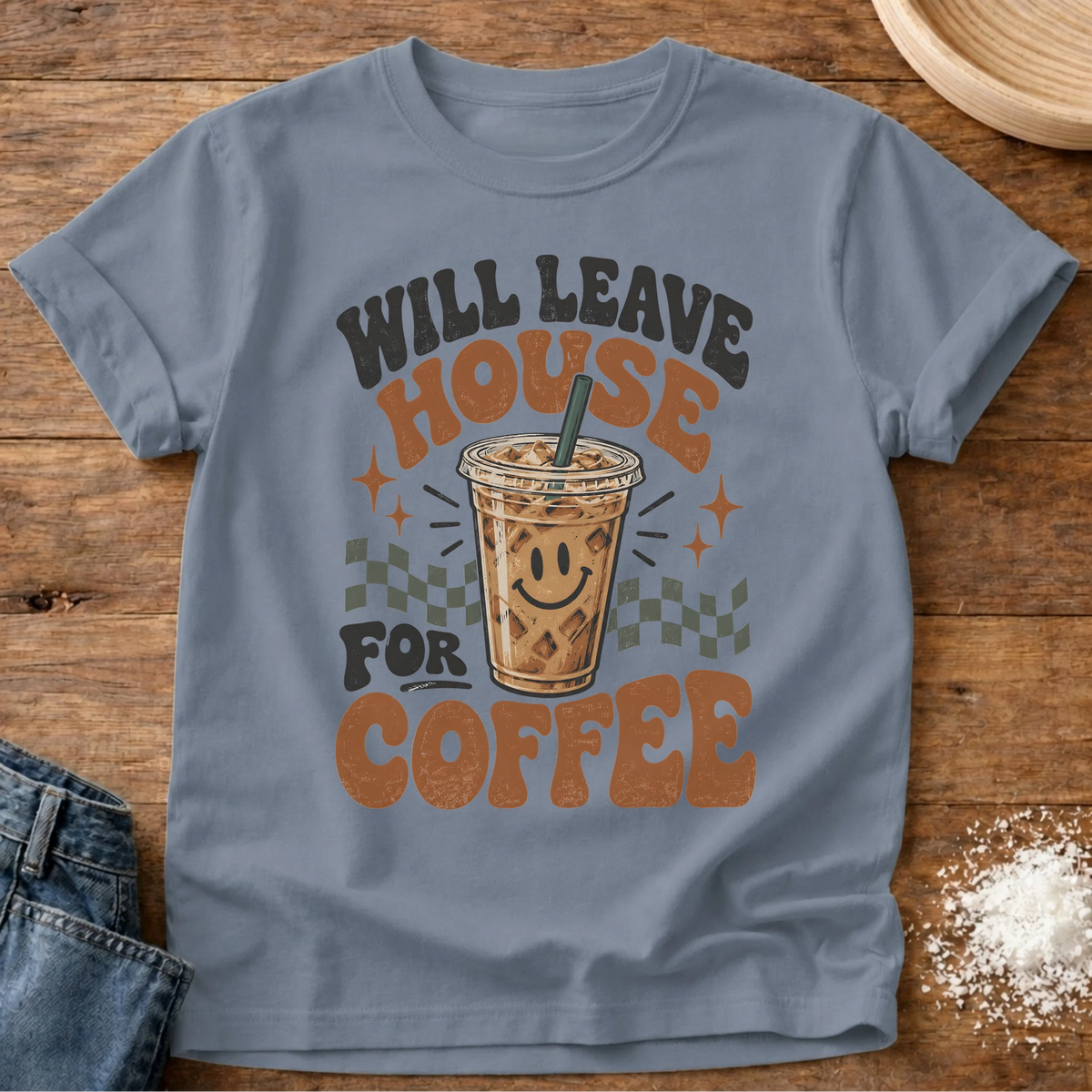 Knead More Fun Coffee House Loyalty graphic t-shirt in Blue Jean