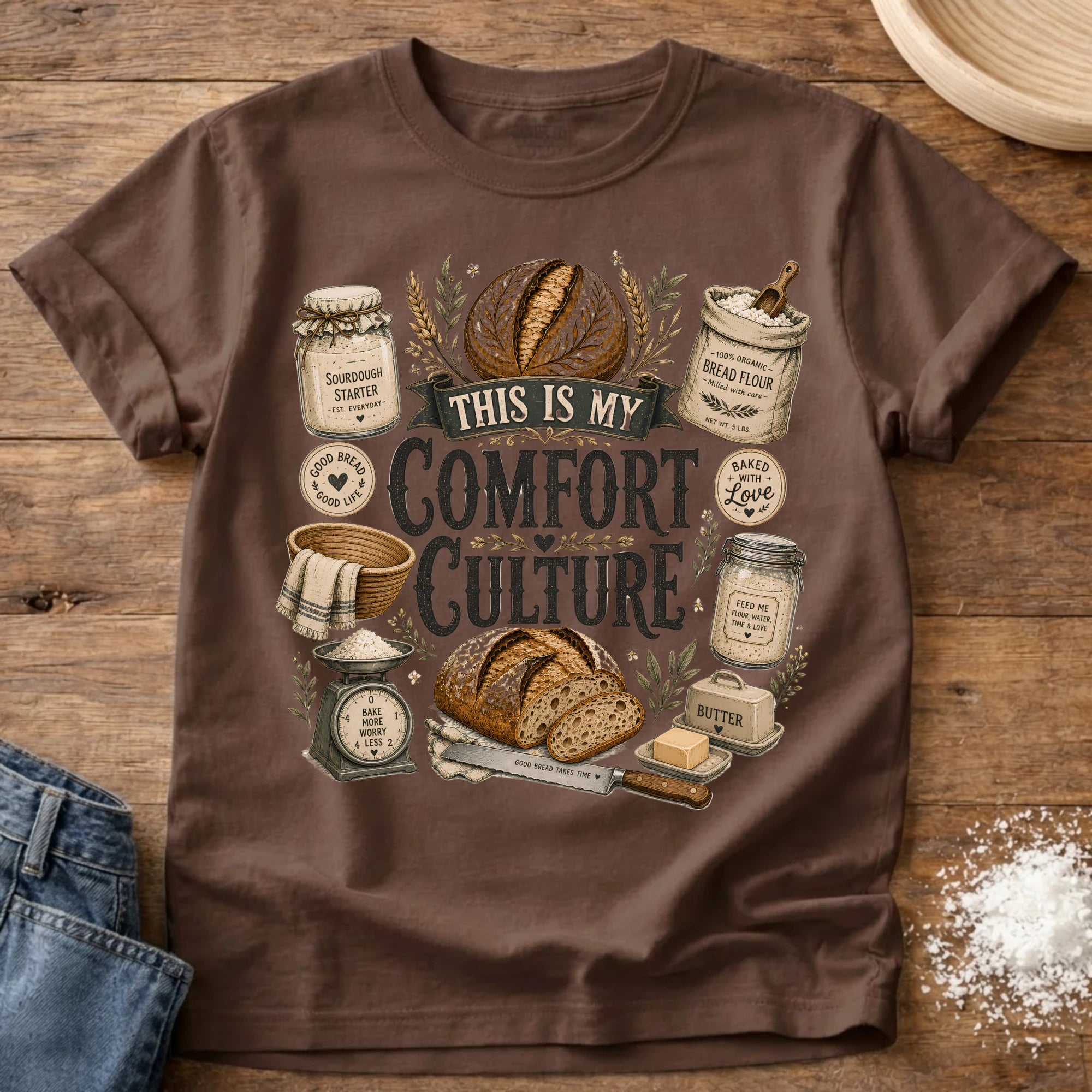 Knead More Fun Comfort Culture sourdough t-shirt in Espresso