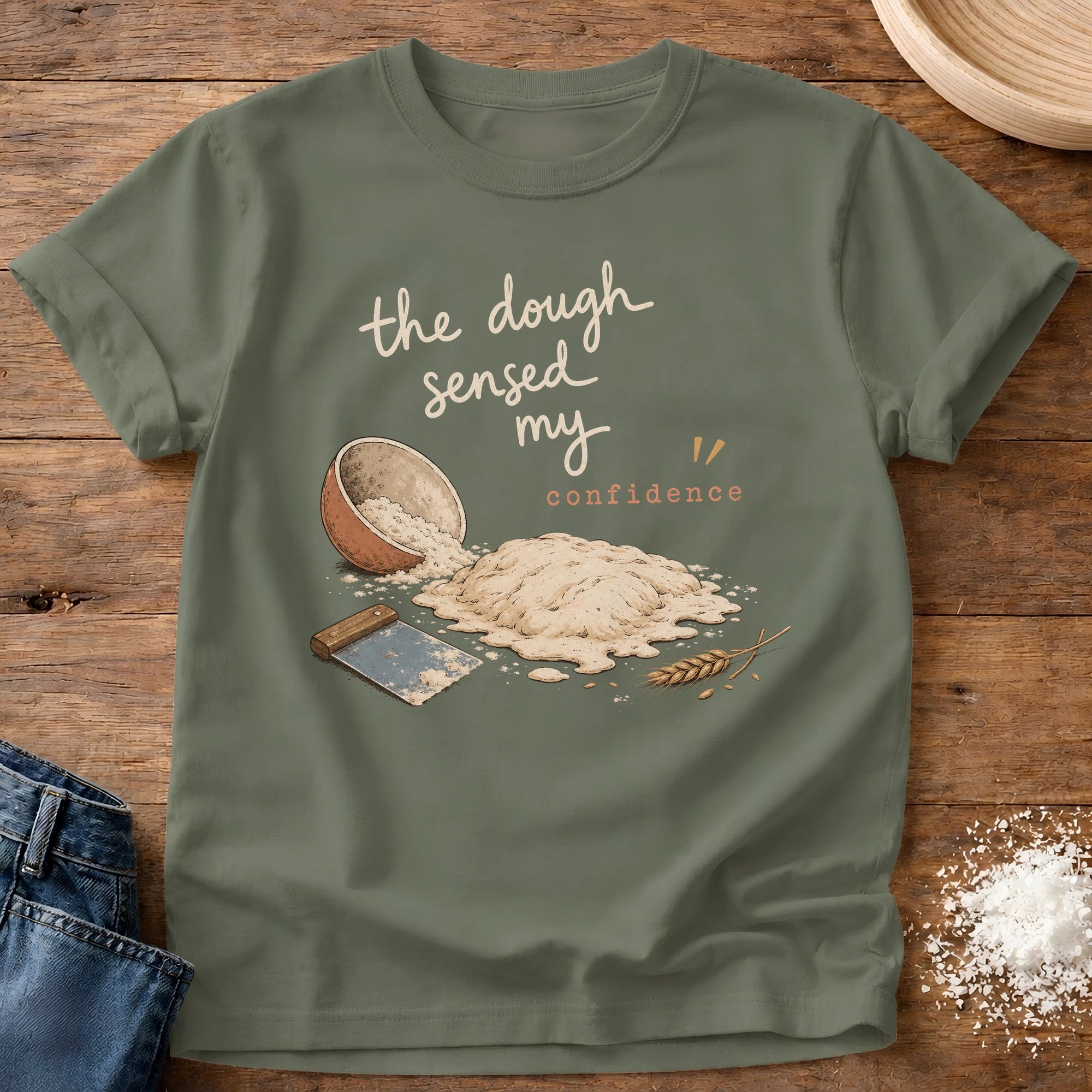 Knead More Fun Confidence sourdough t-shirt in Moss