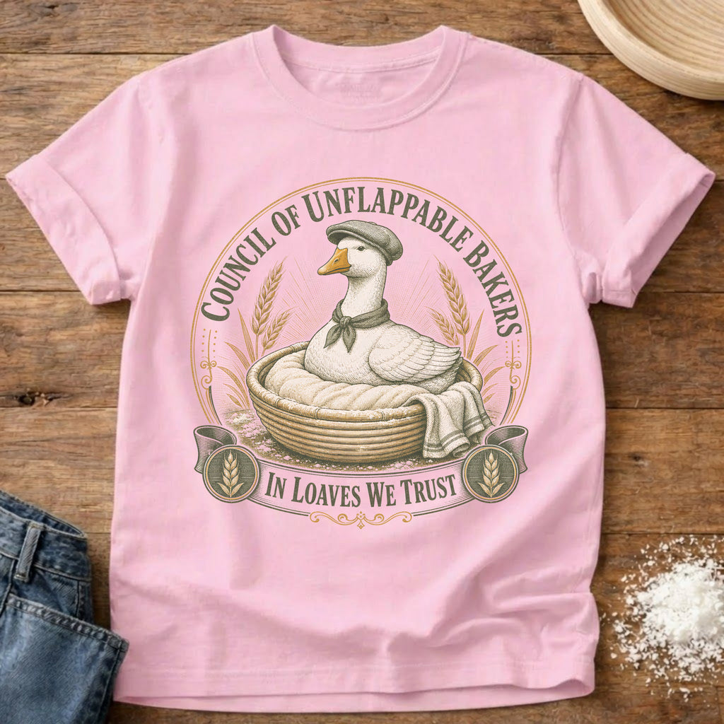 Knead More Fun Council of Unflappable Bakers Goose sourdough t-shirt in Blossom