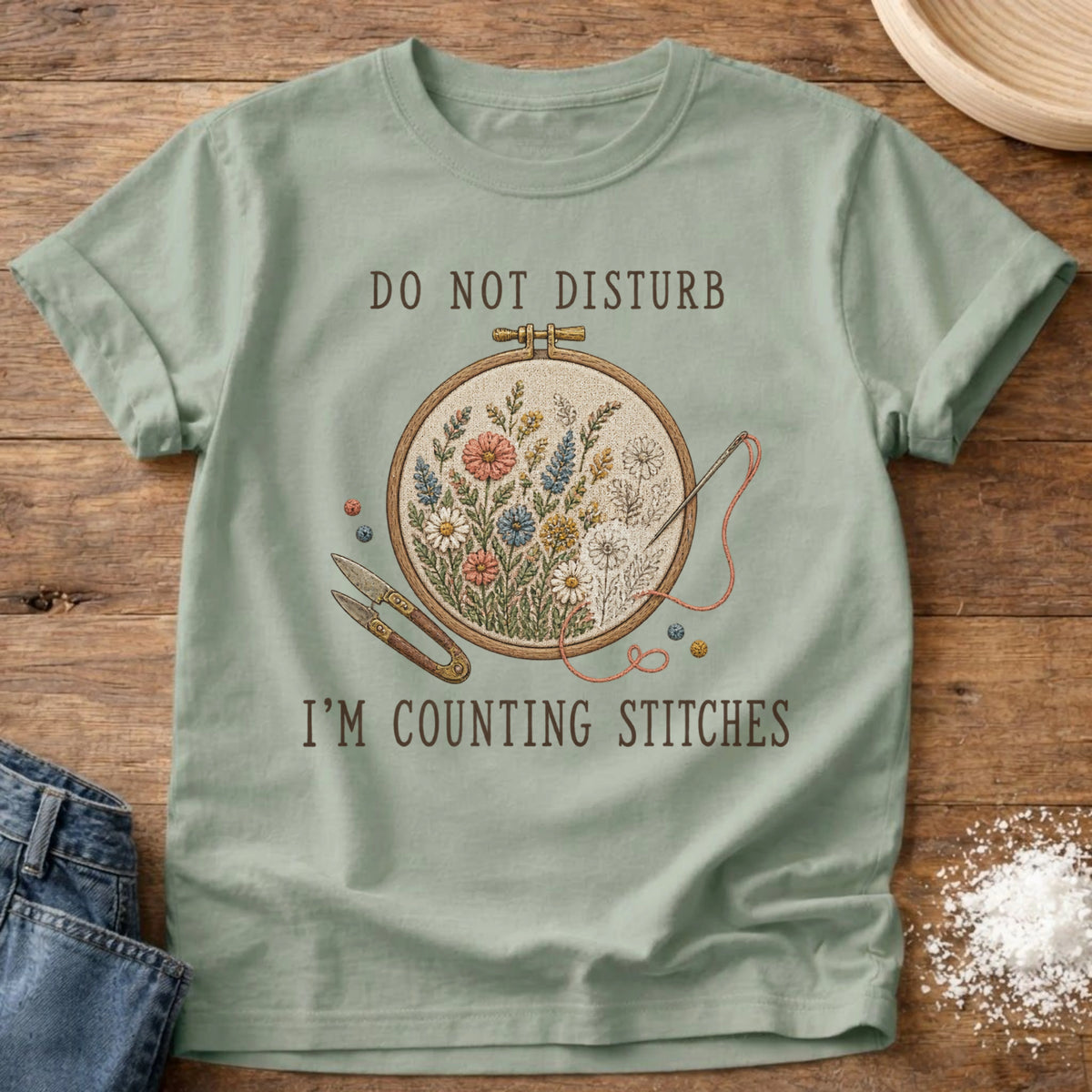 Knead More Fun Counting Stitches Embroidery graphic t-shirt in Bay