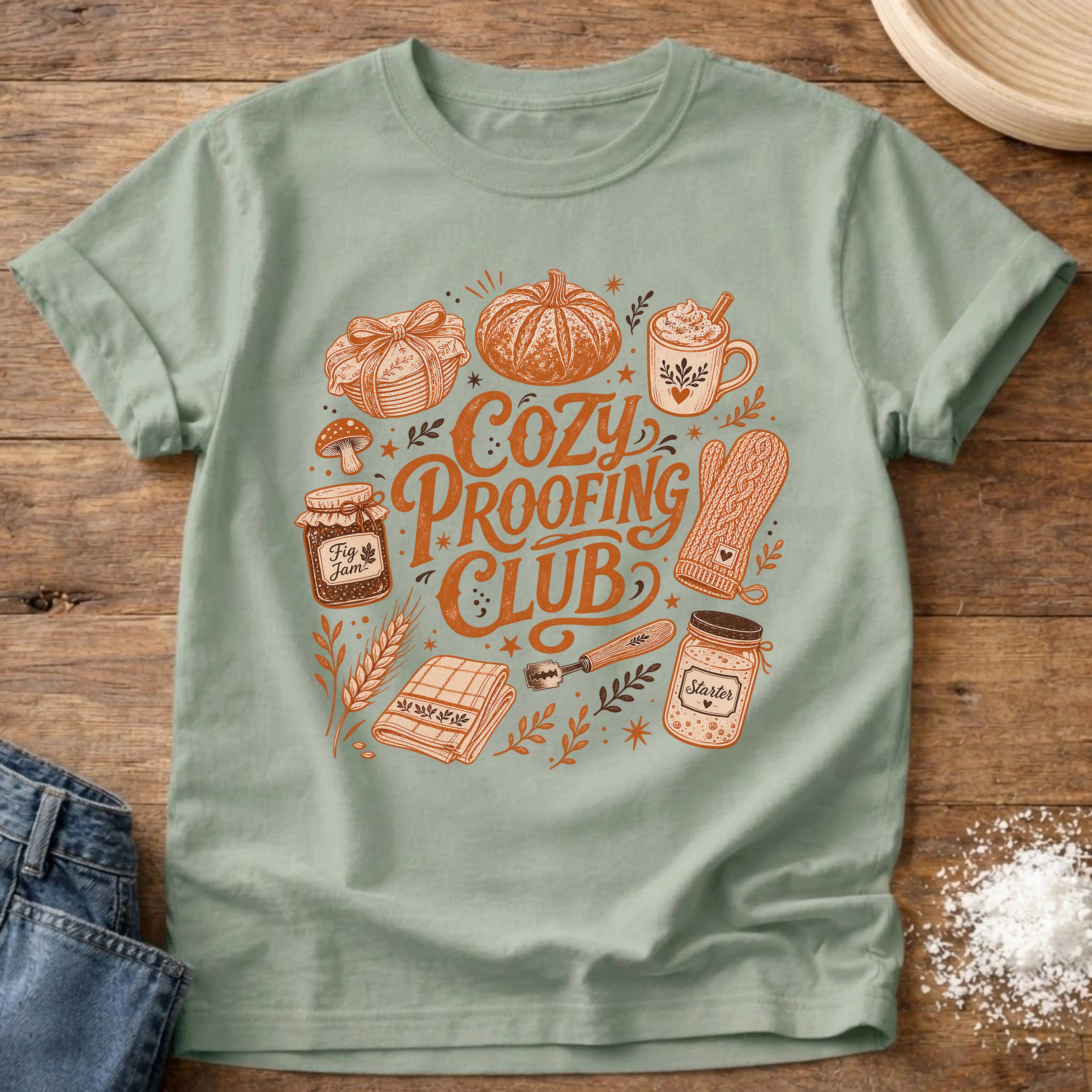 Knead More Fun Cozy Proofing Club sourdough t-shirt in Bay