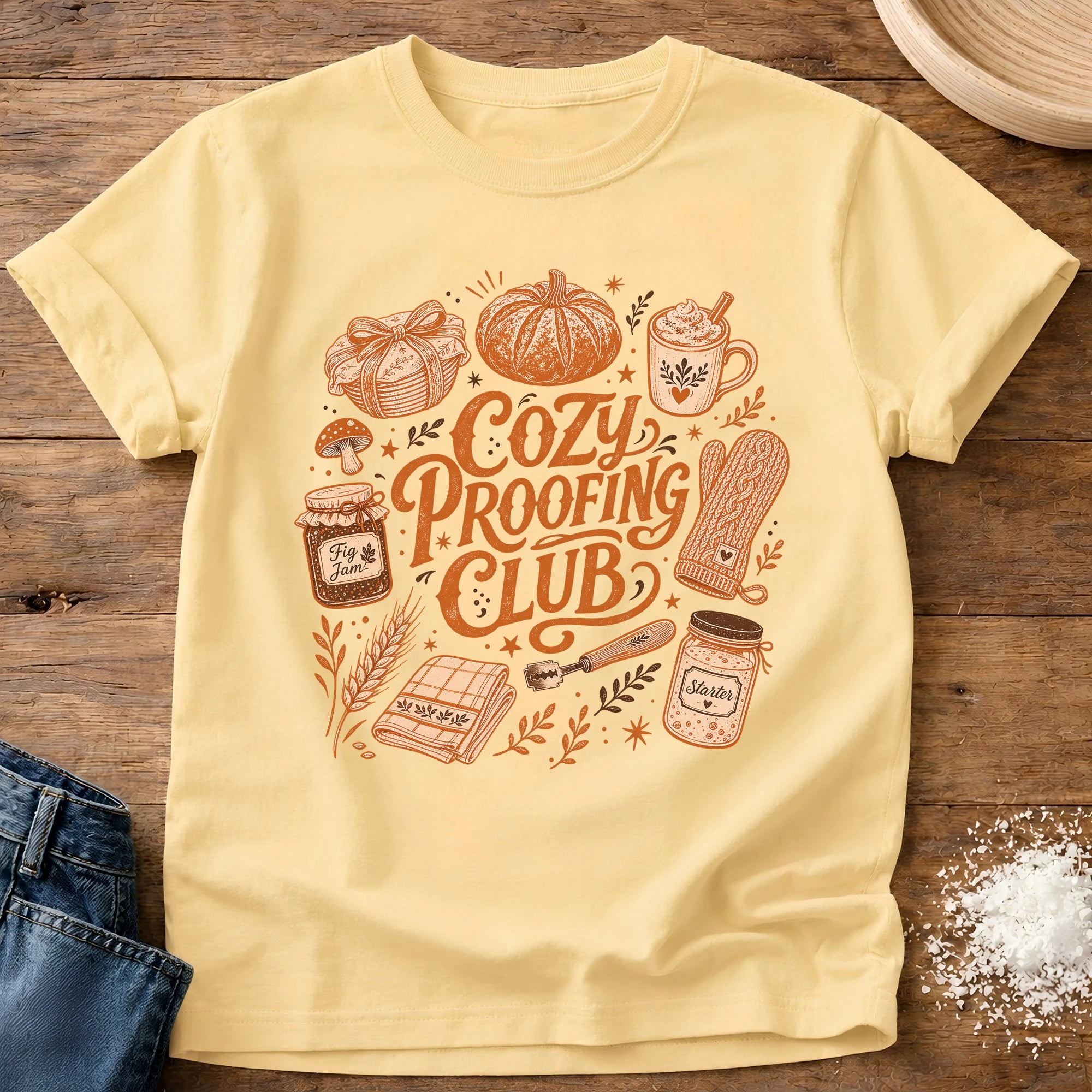 Knead More Fun Cozy Proofing Club sourdough t-shirt in Butter