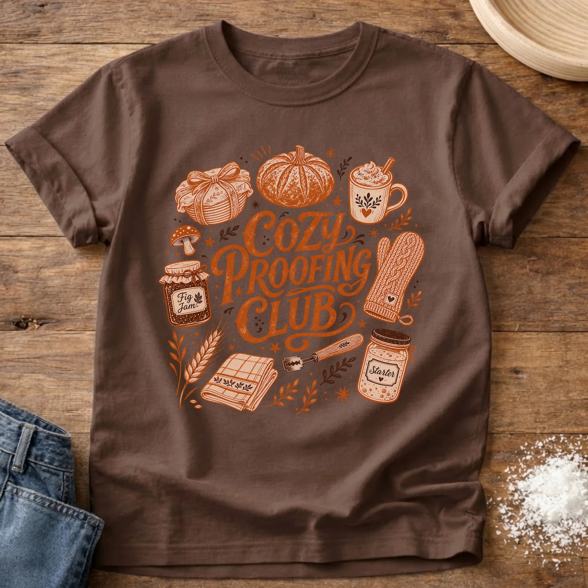 Knead More Fun Cozy Proofing Club sourdough t-shirt in Espresso