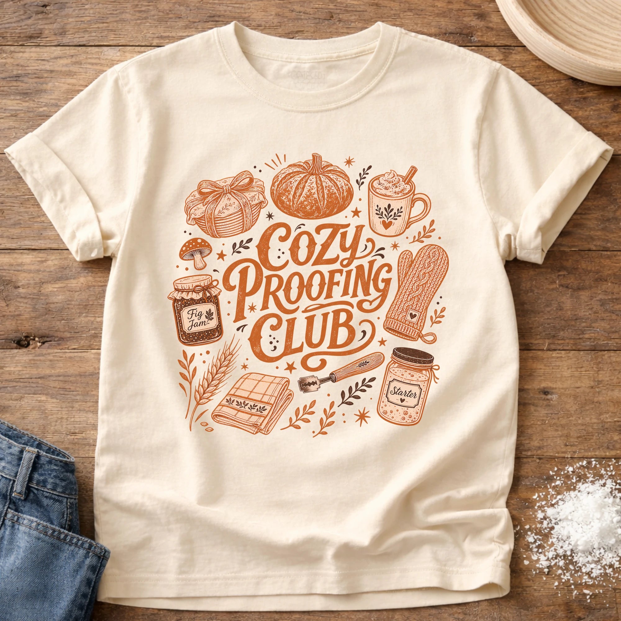 Knead More Fun Cozy Proofing Club sourdough t-shirt in Ivory
