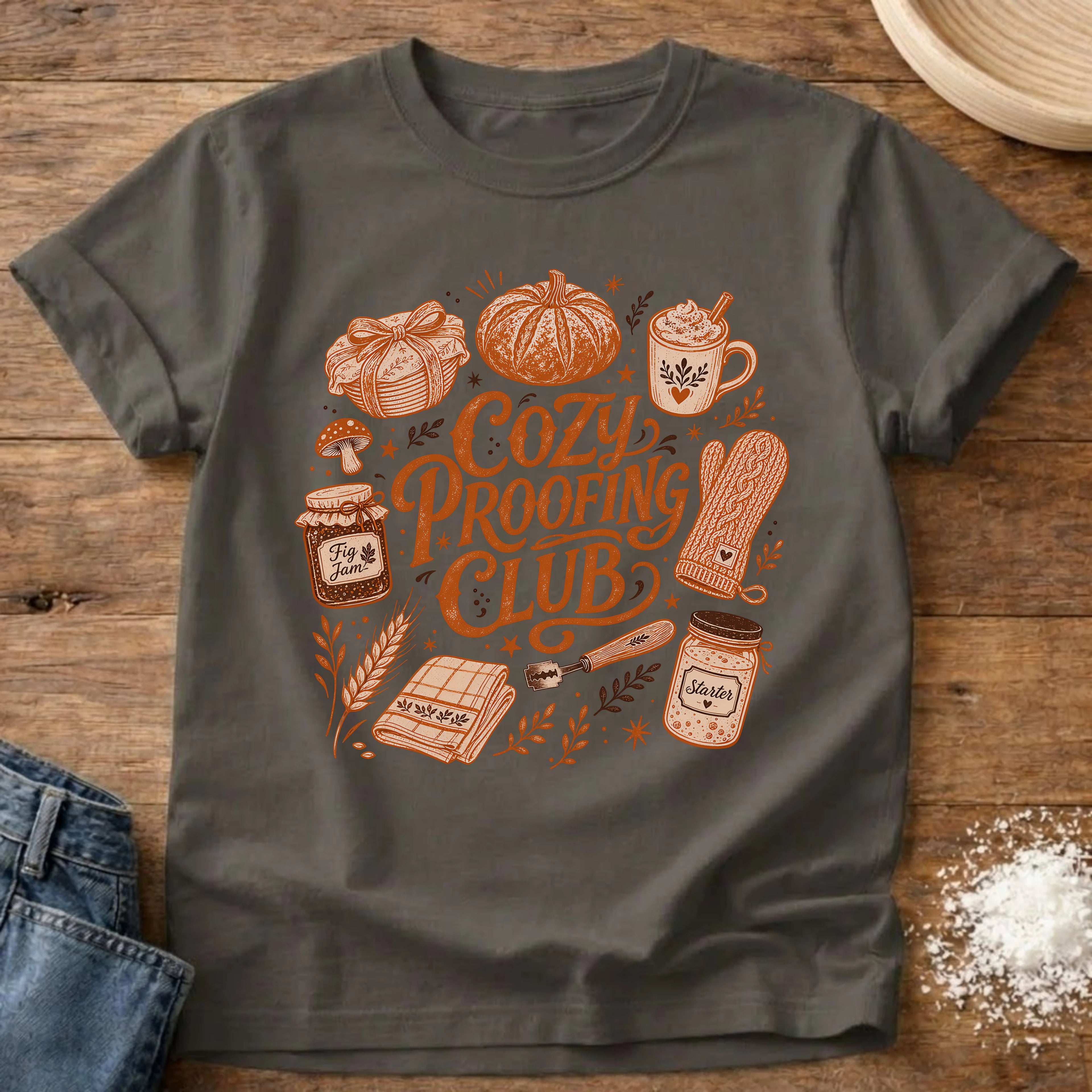 Knead More Fun Cozy Proofing Club sourdough t-shirt in Pepper