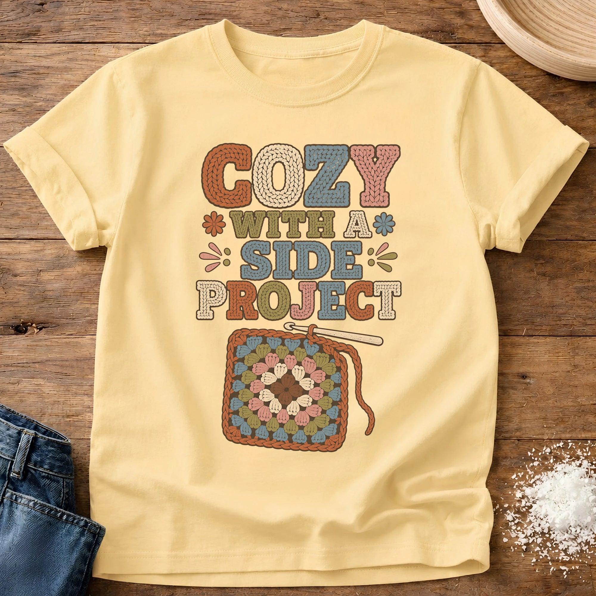 Knead More Fun Cozy With A Side Project crochet t-shirt in Butter