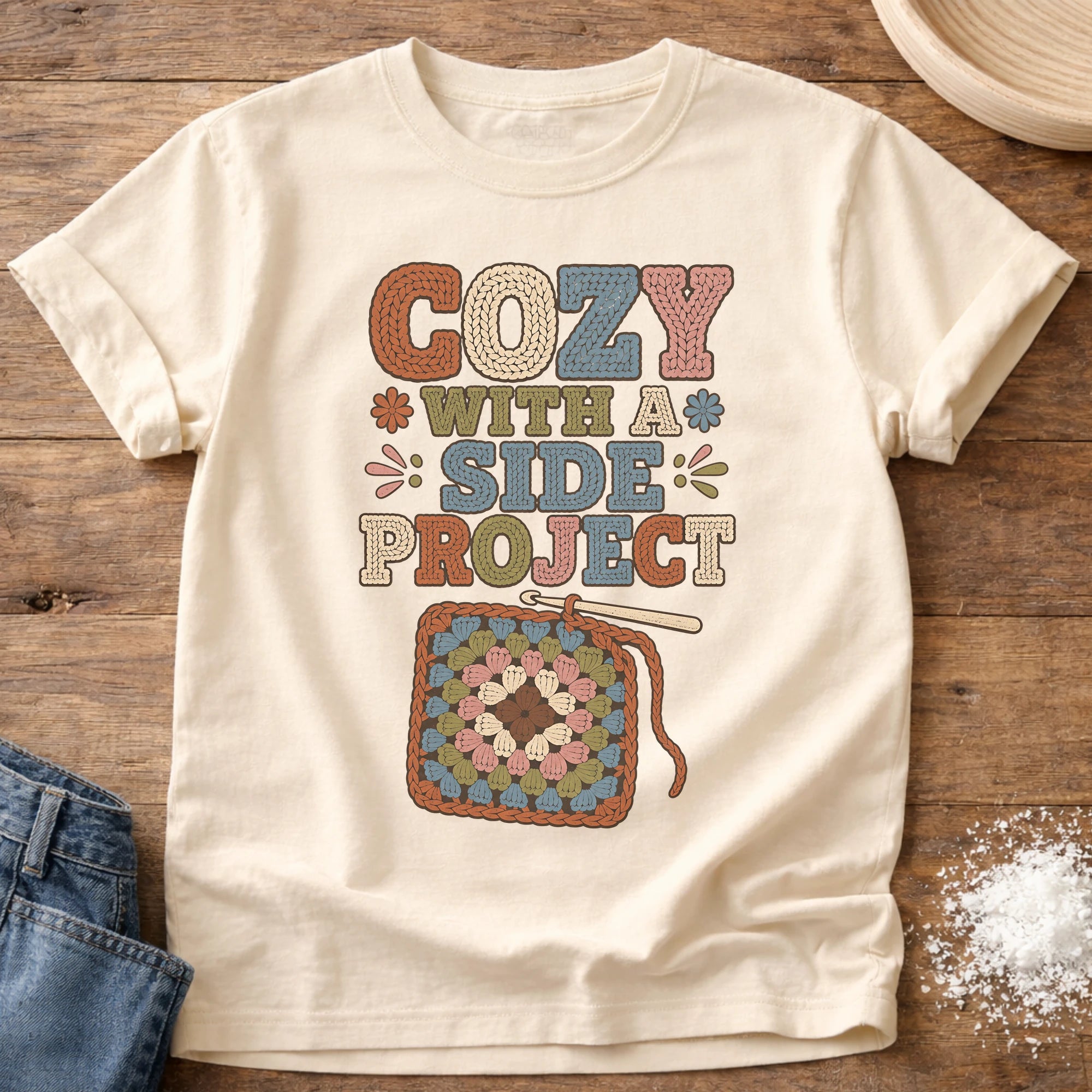 Knead More Fun Cozy With A Side Project crochet t-shirt in Ivory