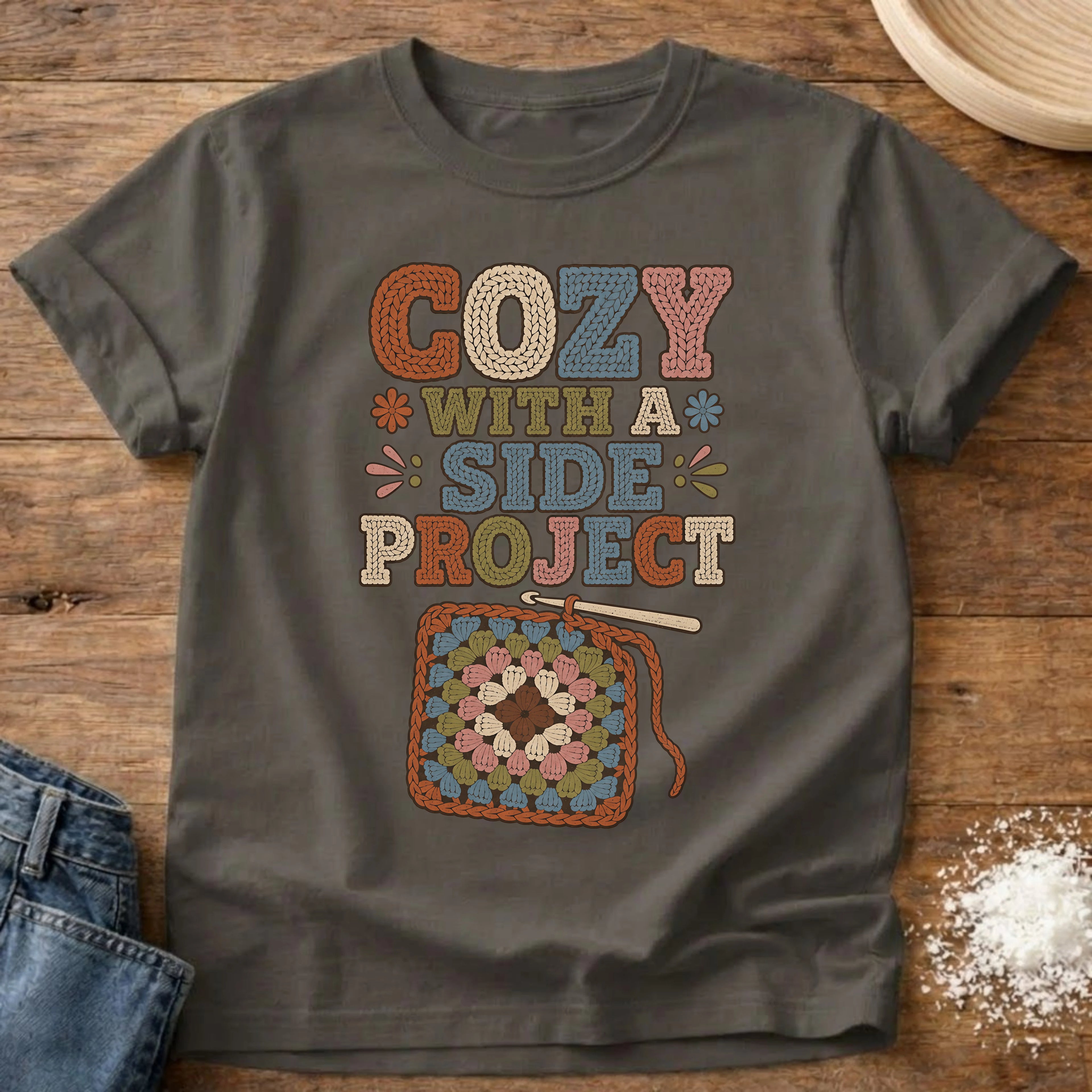 Knead More Fun Cozy With A Side Project crochet t-shirt in Pepper
