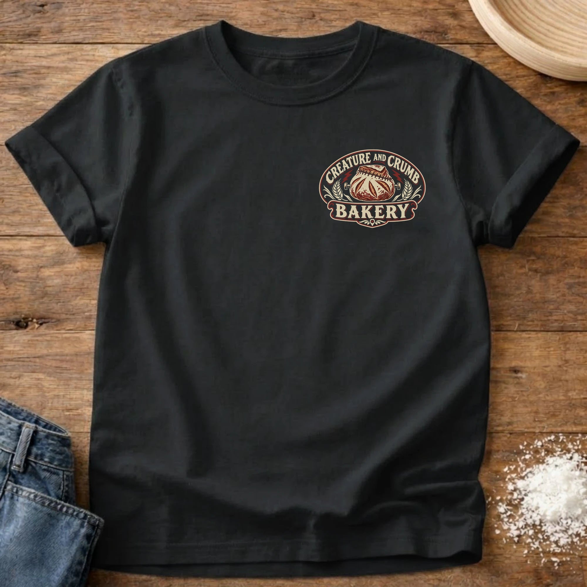Knead More Fun Creature and Crumb Bakery sourdough t-shirt in Black