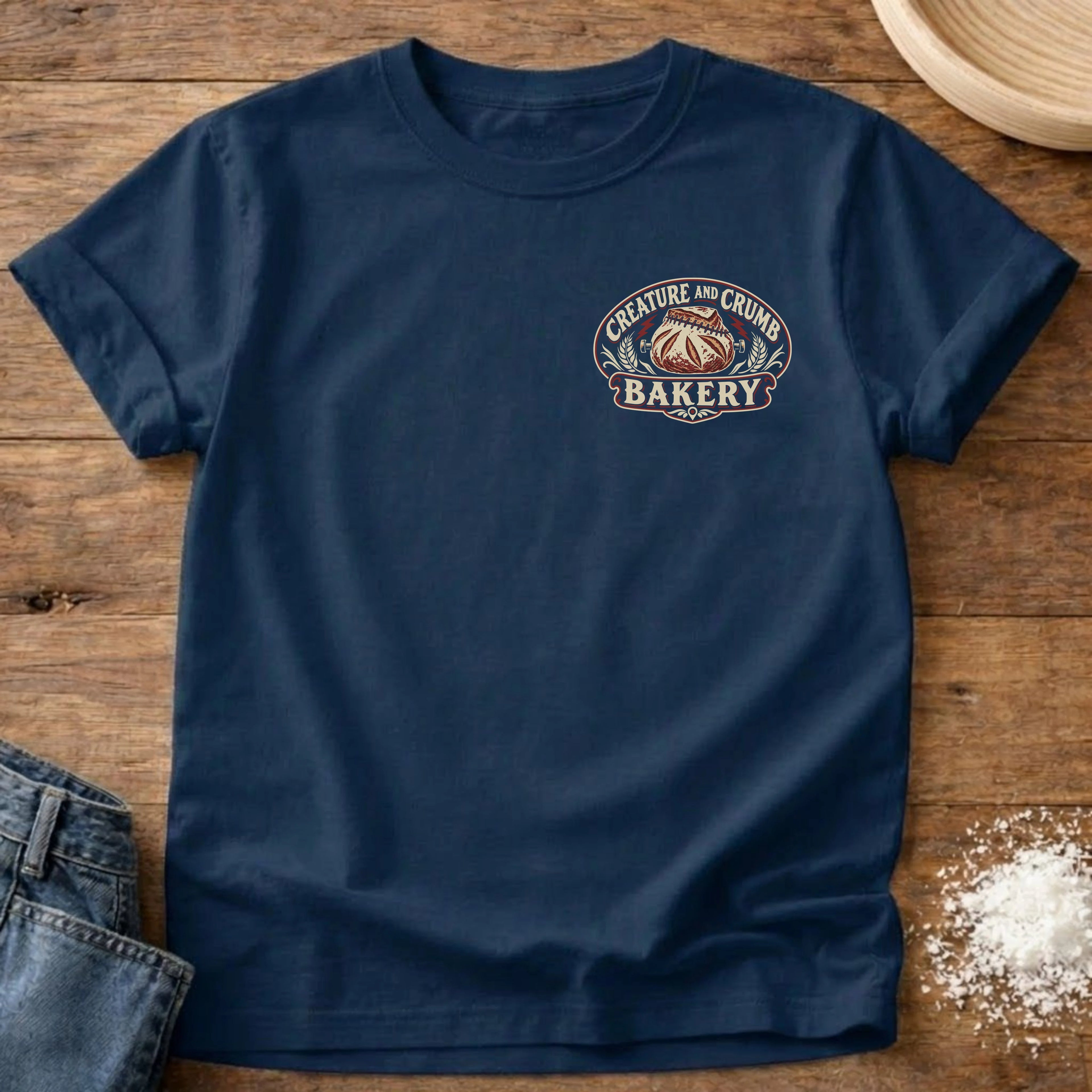 Knead More Fun Creature and Crumb Bakery sourdough t-shirt in Navy
