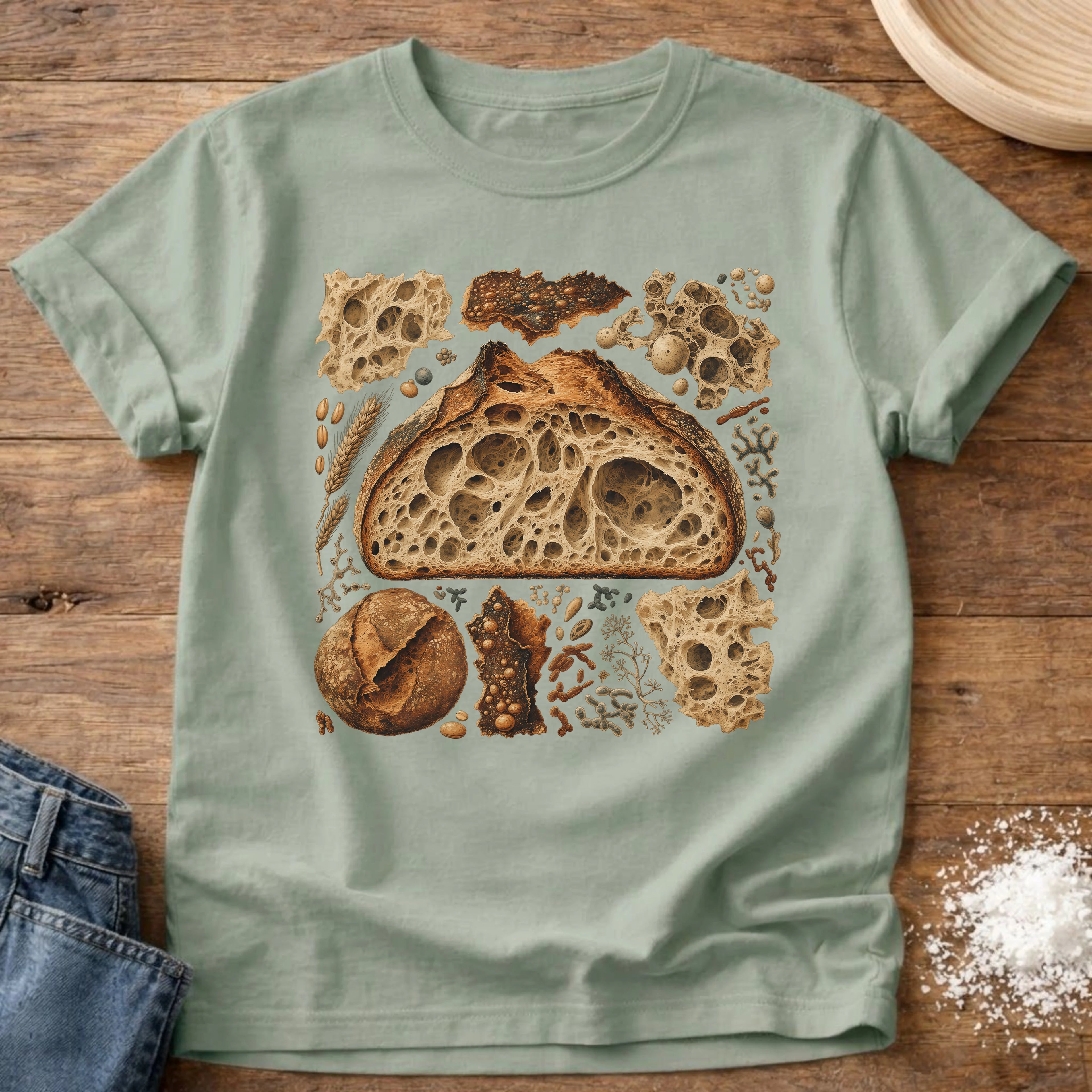 Knead More Fun Crumb Shot open crumb sourdough t-shirt in Bay